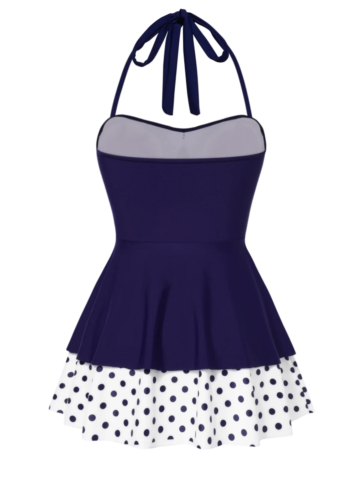 [Pre-Sale] Brown 1940s Polka Dots Patchwork Halter Swimdress - Image 6