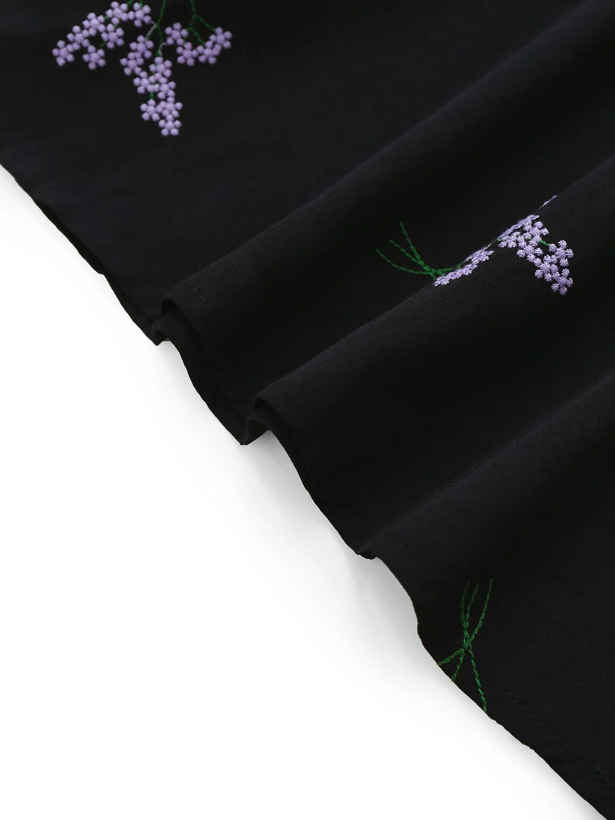 Black 1940s Purple Floral Embroidered V-Neck Dress - Image 5