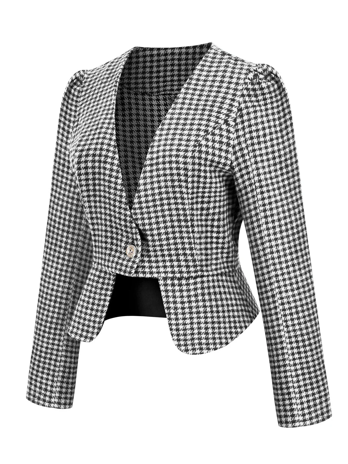 Black 1940s Retro Plaid Button Fitted Blazer - Image 2