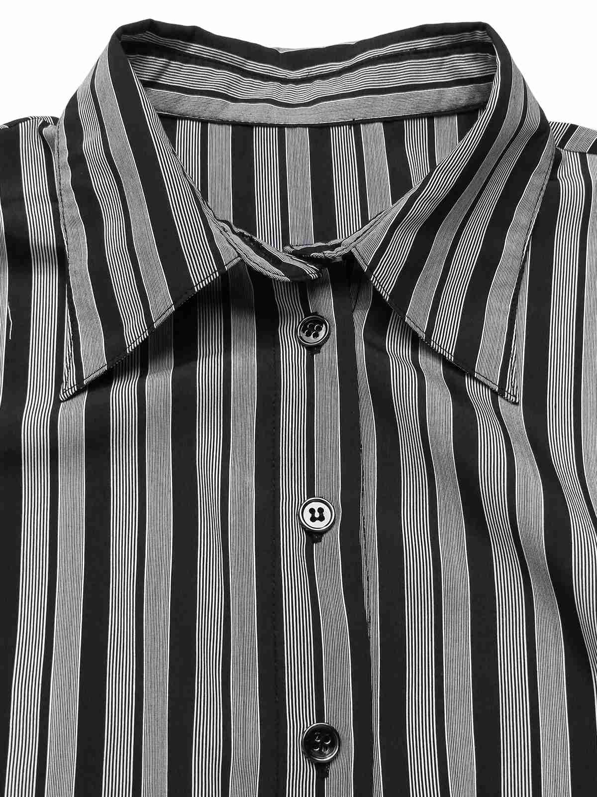 Black 1940s Shirt Collar Stripe Jumpsuit With Cape - Image 7