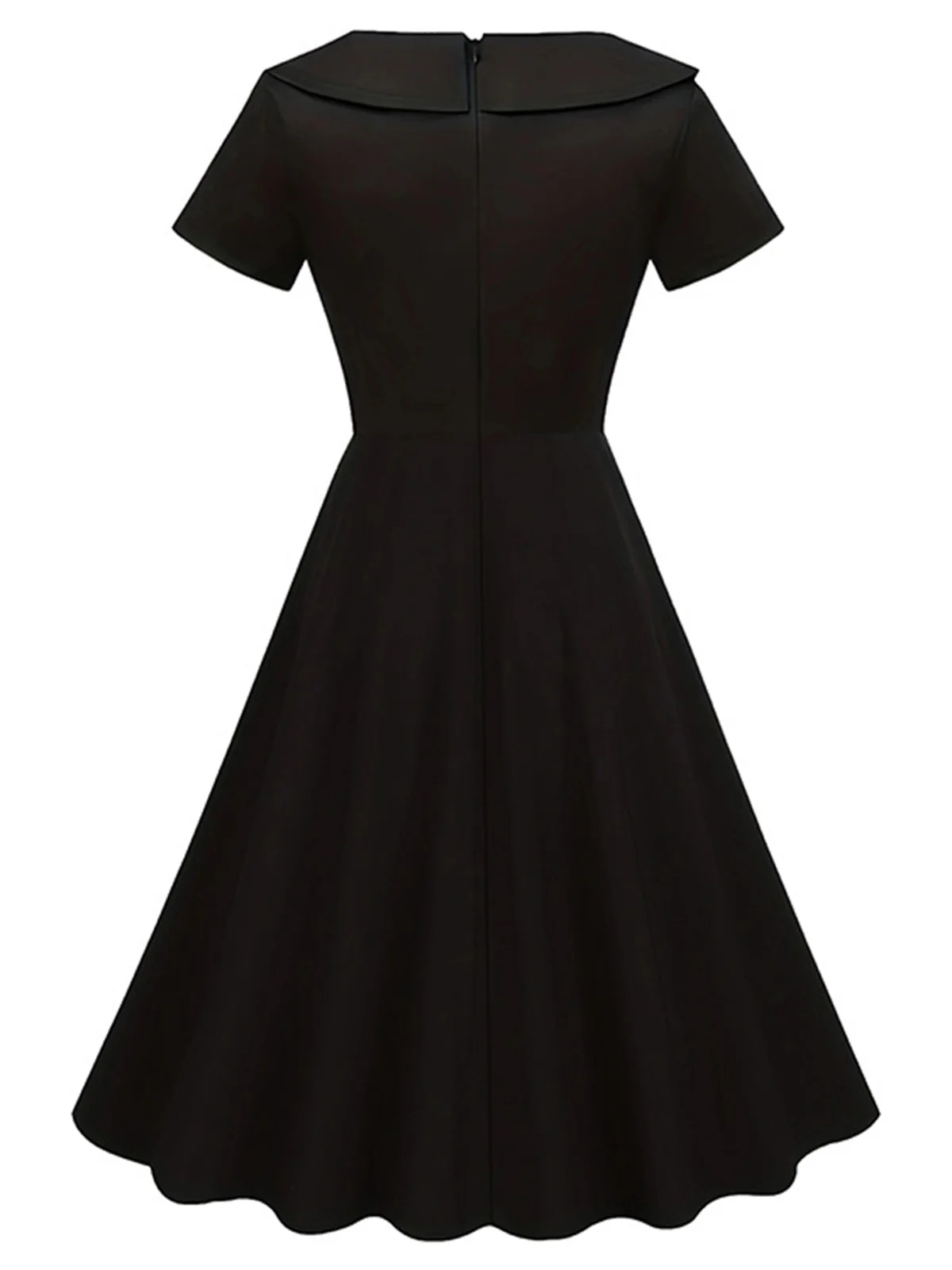 Black 1940s Solid Buttoned Lapel Dress - Image 2