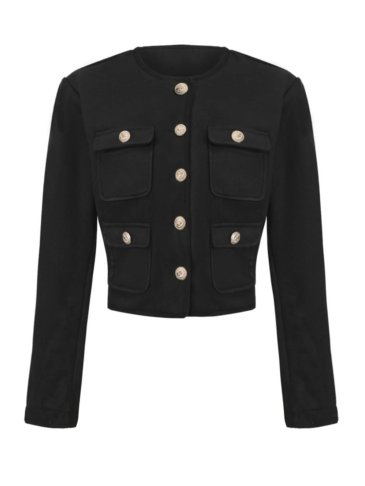 Black 1940s Solid Faux-Wool Short Jacket - Image 2