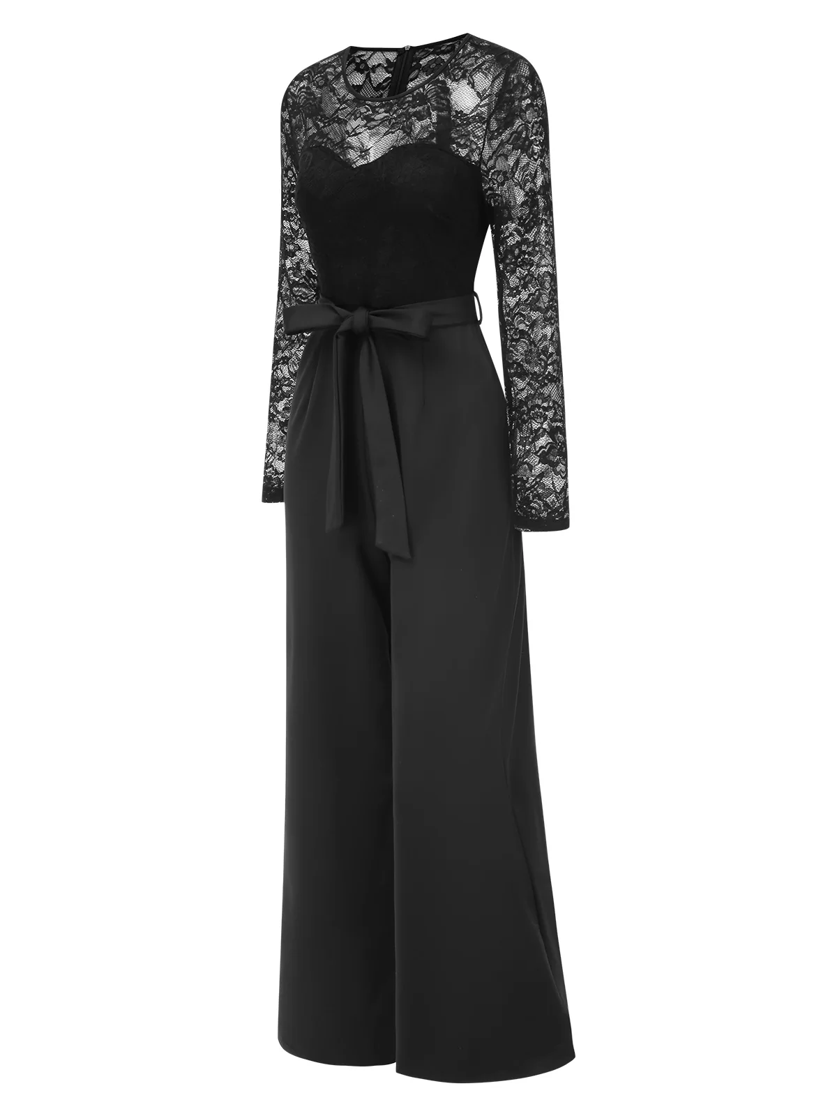 Black 1940s Solid Lace Patchwork Jumpsuit - Image 3