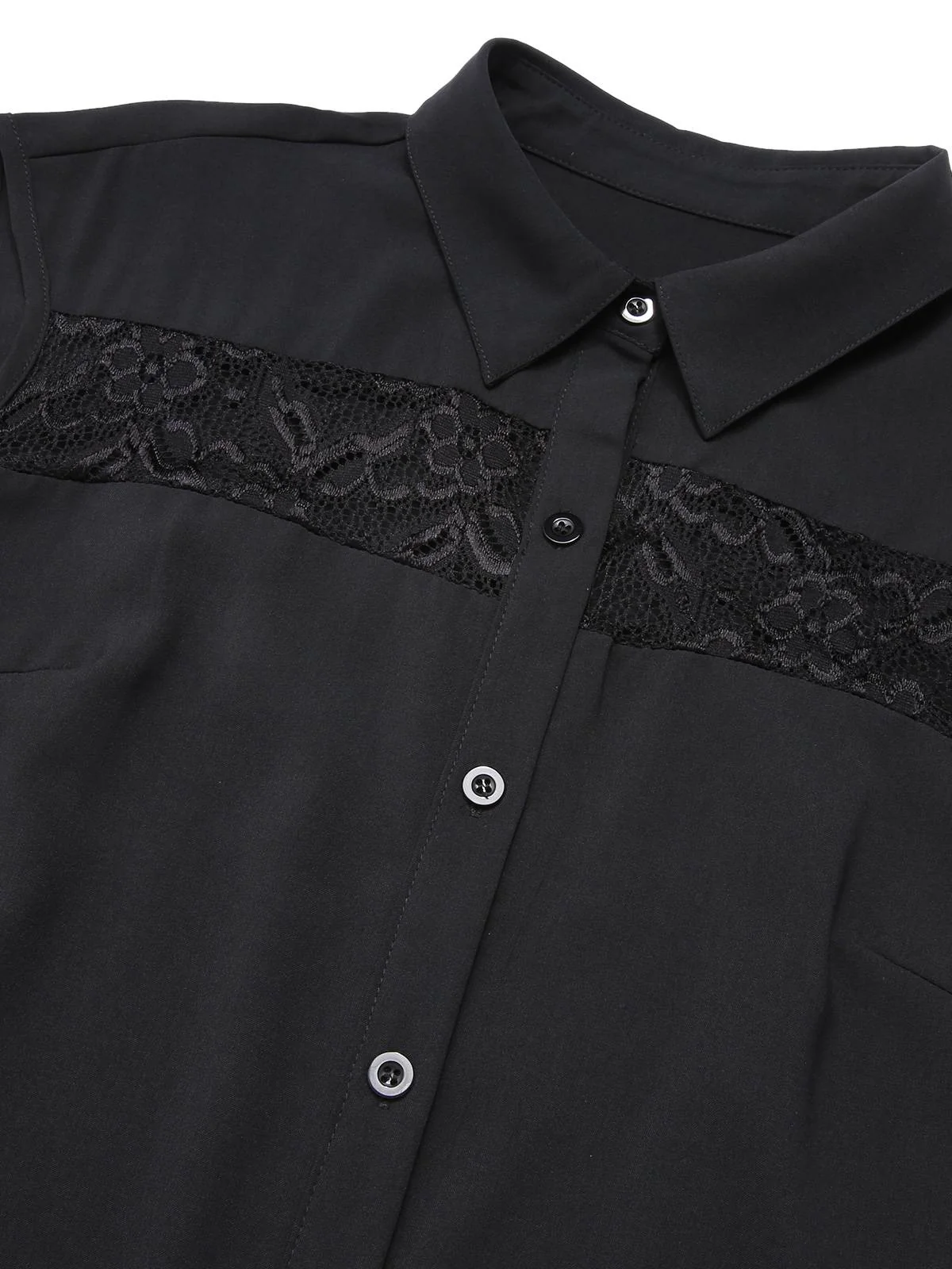 Black 1940s Solid Lace Shirt Collar Belted Dress - Image 4