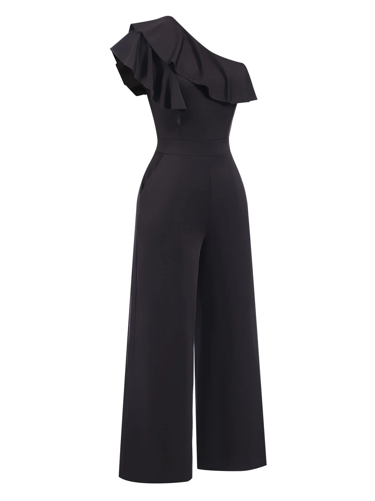 Black 1940s Solid One Shoulder Jumpsuit - Image 2