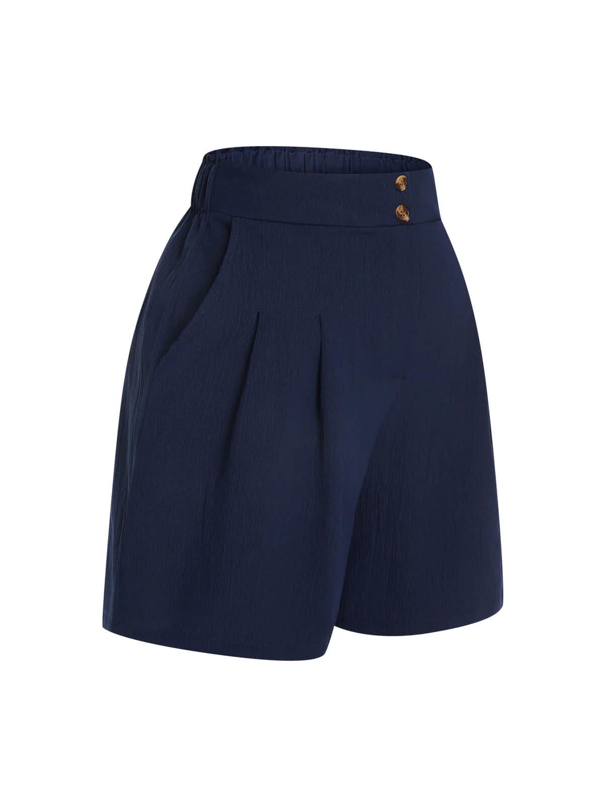 Dark Blue 1940s Solid Pleated Shorts - Image 2