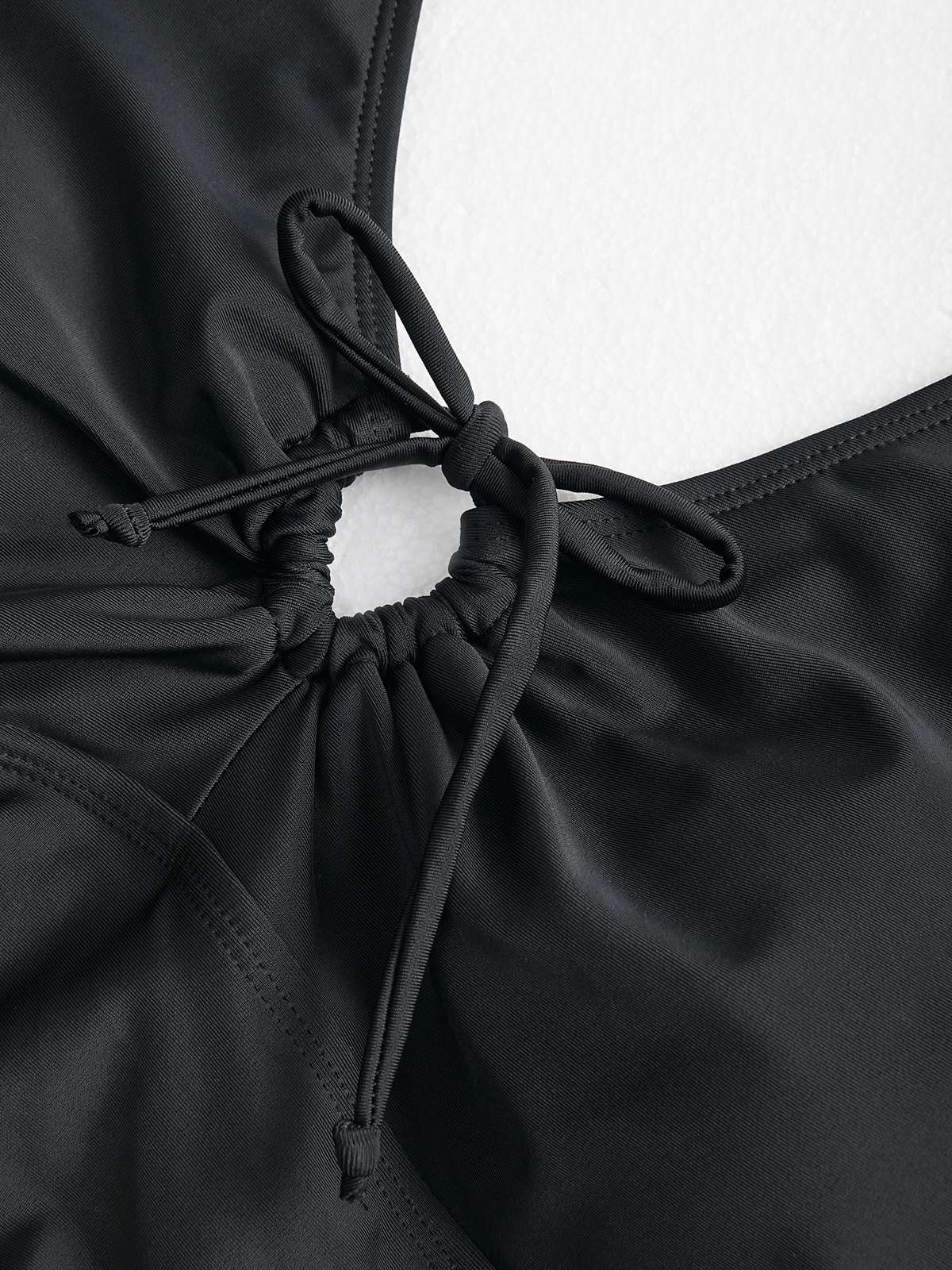 Black 1940s Solid Ruffle Sleeves One-Piece Swimsuit - Image 4