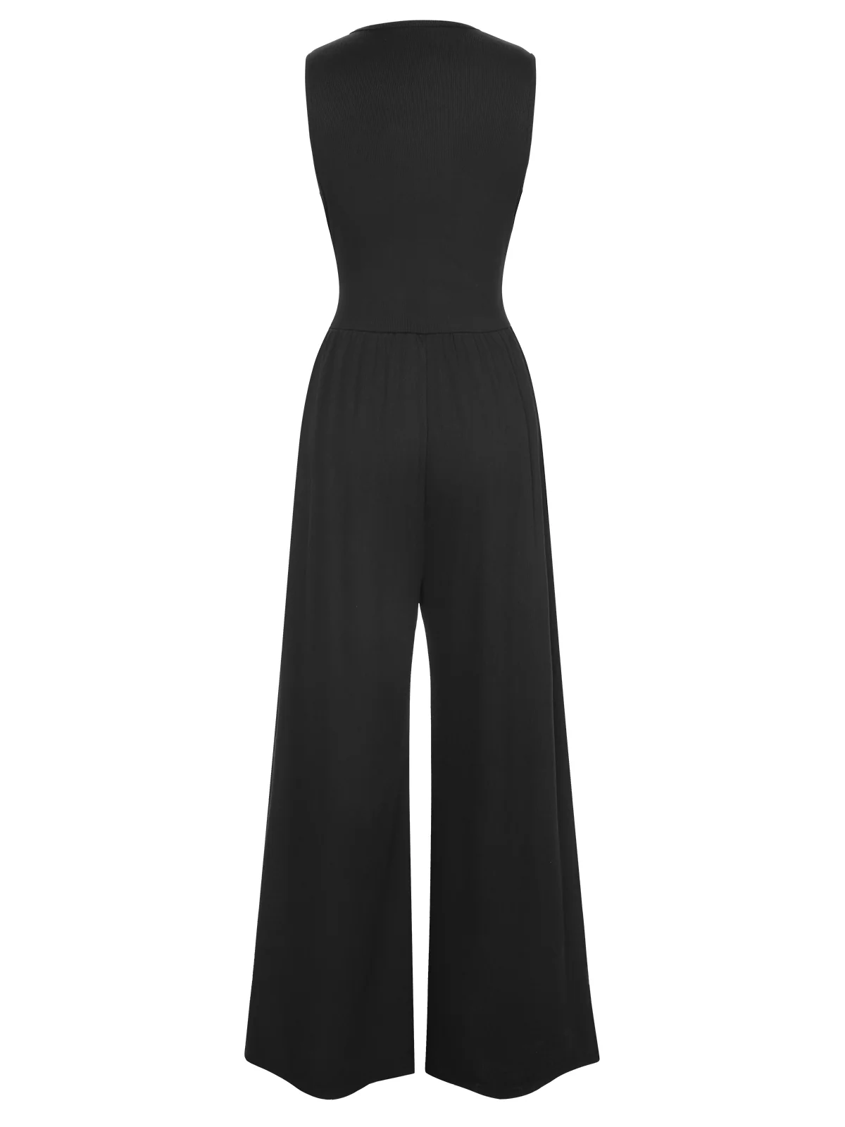 Black 1940s Solid V-Neck Jumpsuit - Image 2
