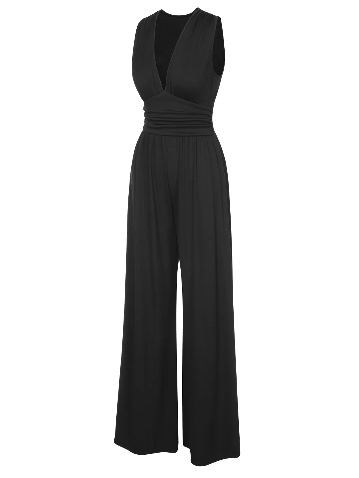 Black 1940s Solid V-Neck Jumpsuit - Image 3