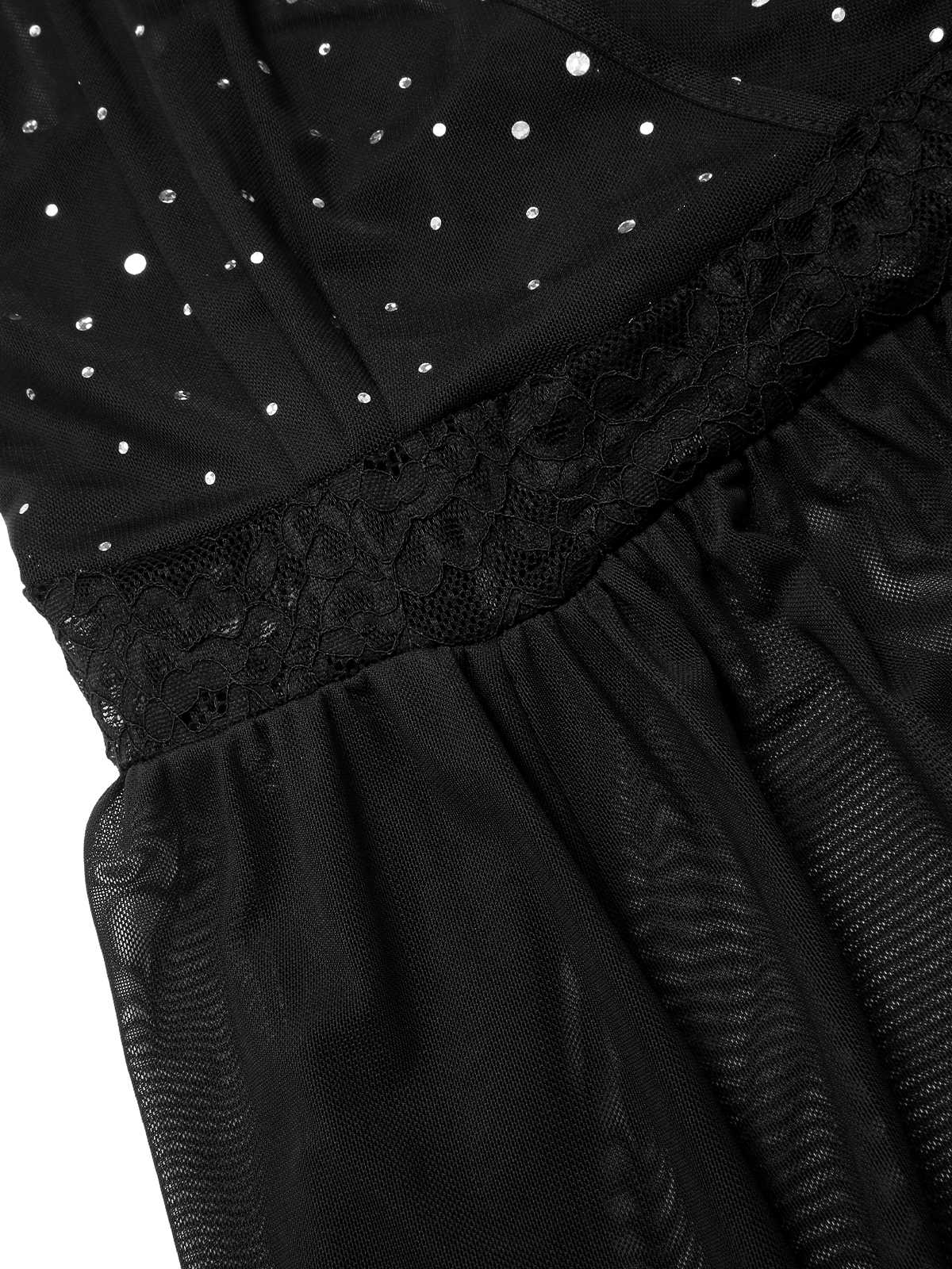 Black 1940s Sparkling Mesh Back Cross Straps Nightgown - Image 3