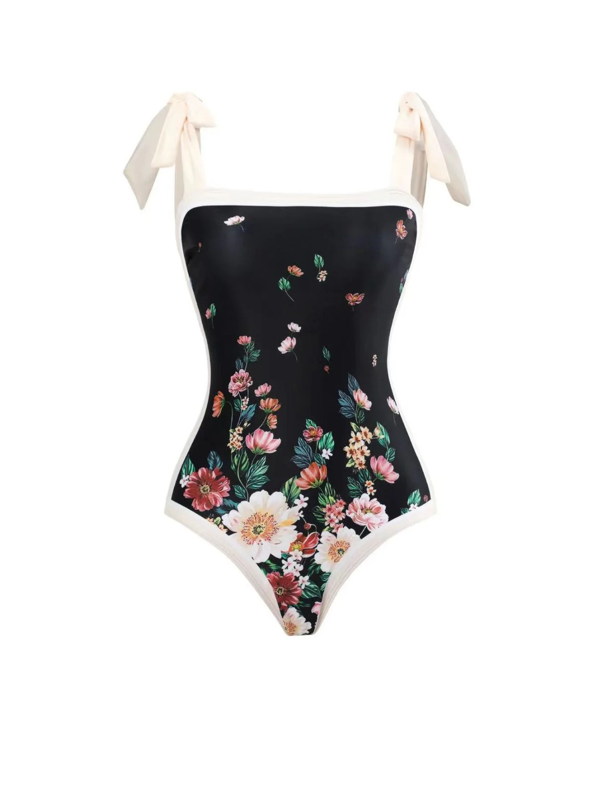Black 1940s Strap Bow Floral Swimsuit & Cove-Up - Image 2