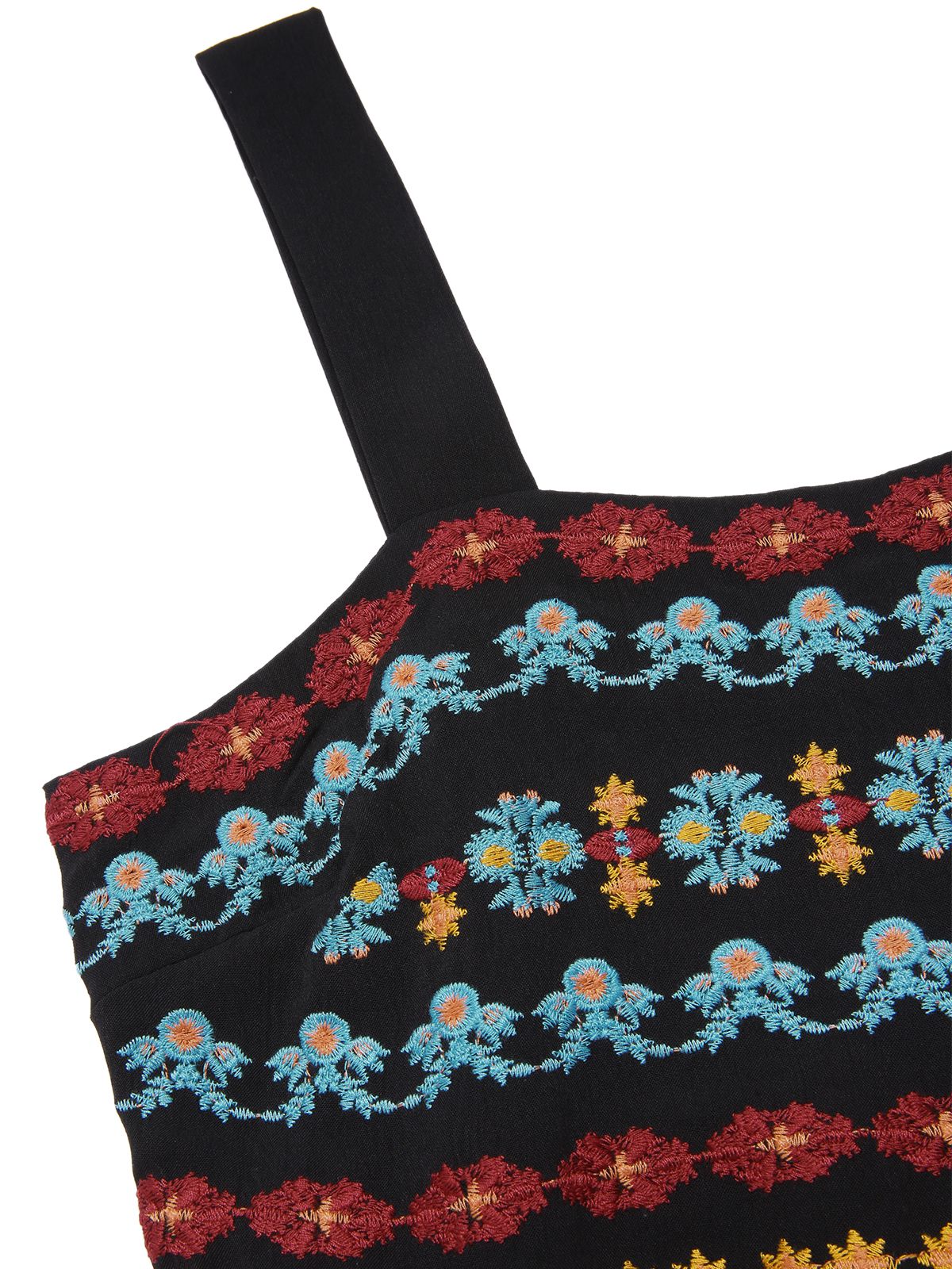 Black 1940s Strap Embroidered Floral Maxi Dress - Image 3