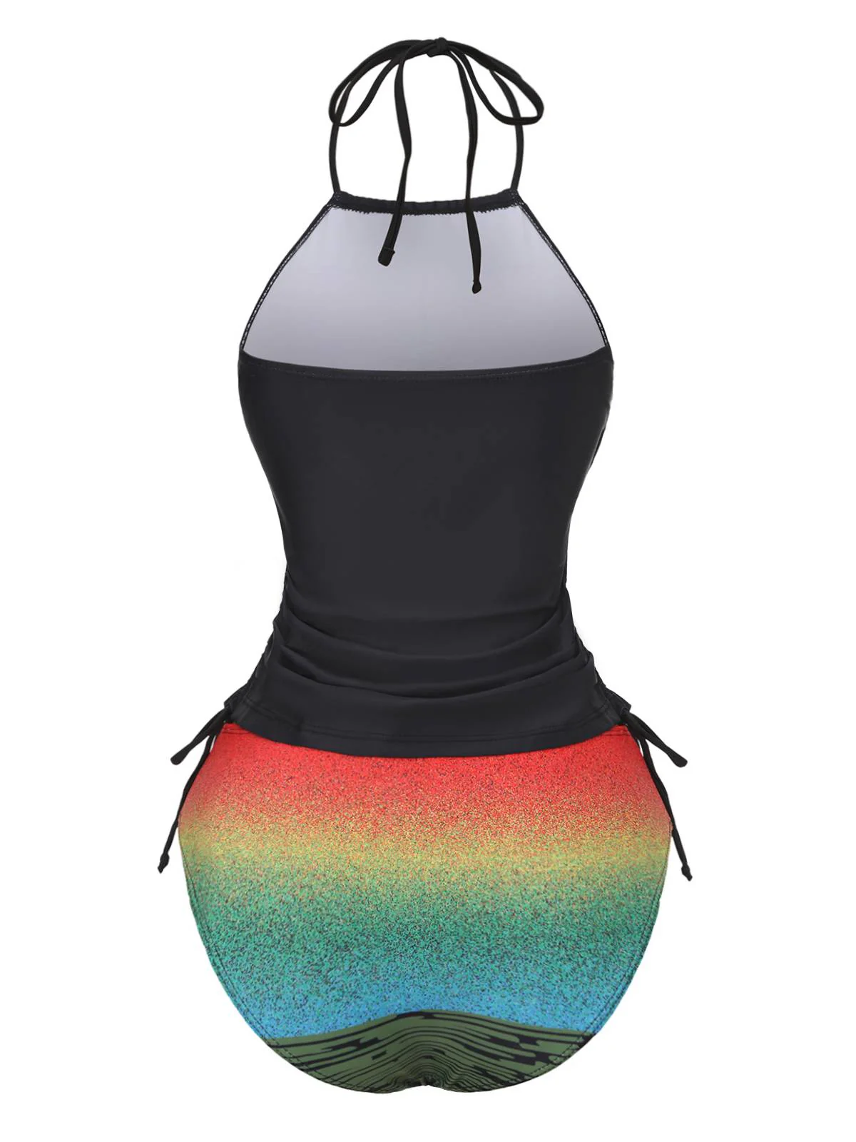 Black 1940s Sunset Palm Tree Tie-Dye Tankinis Swimsuit - Image 3