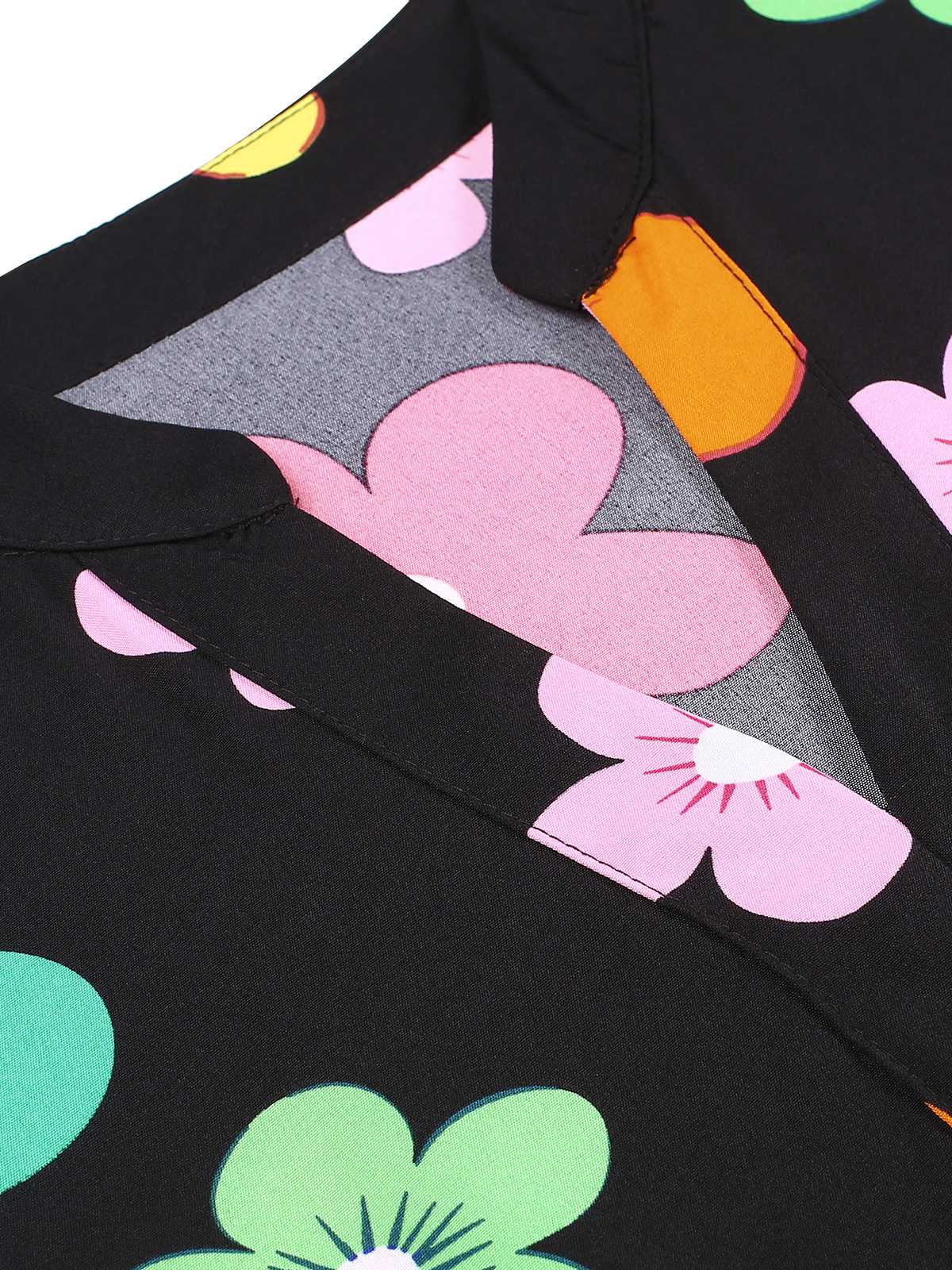 Black 1940s V-Neck Colorful Floral Dress - Image 4