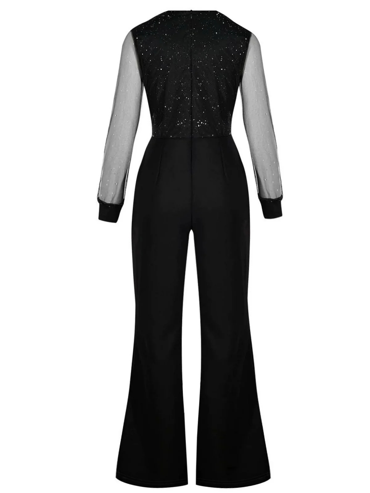 Black 1940s V-Neck Glitter Mesh Jumpsuit - Image 2