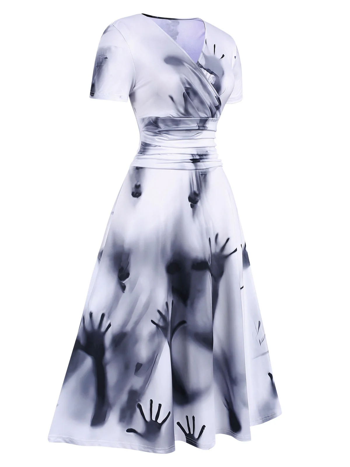 Black 1940s V-Neck Halloween Handprints Dress - Image 3