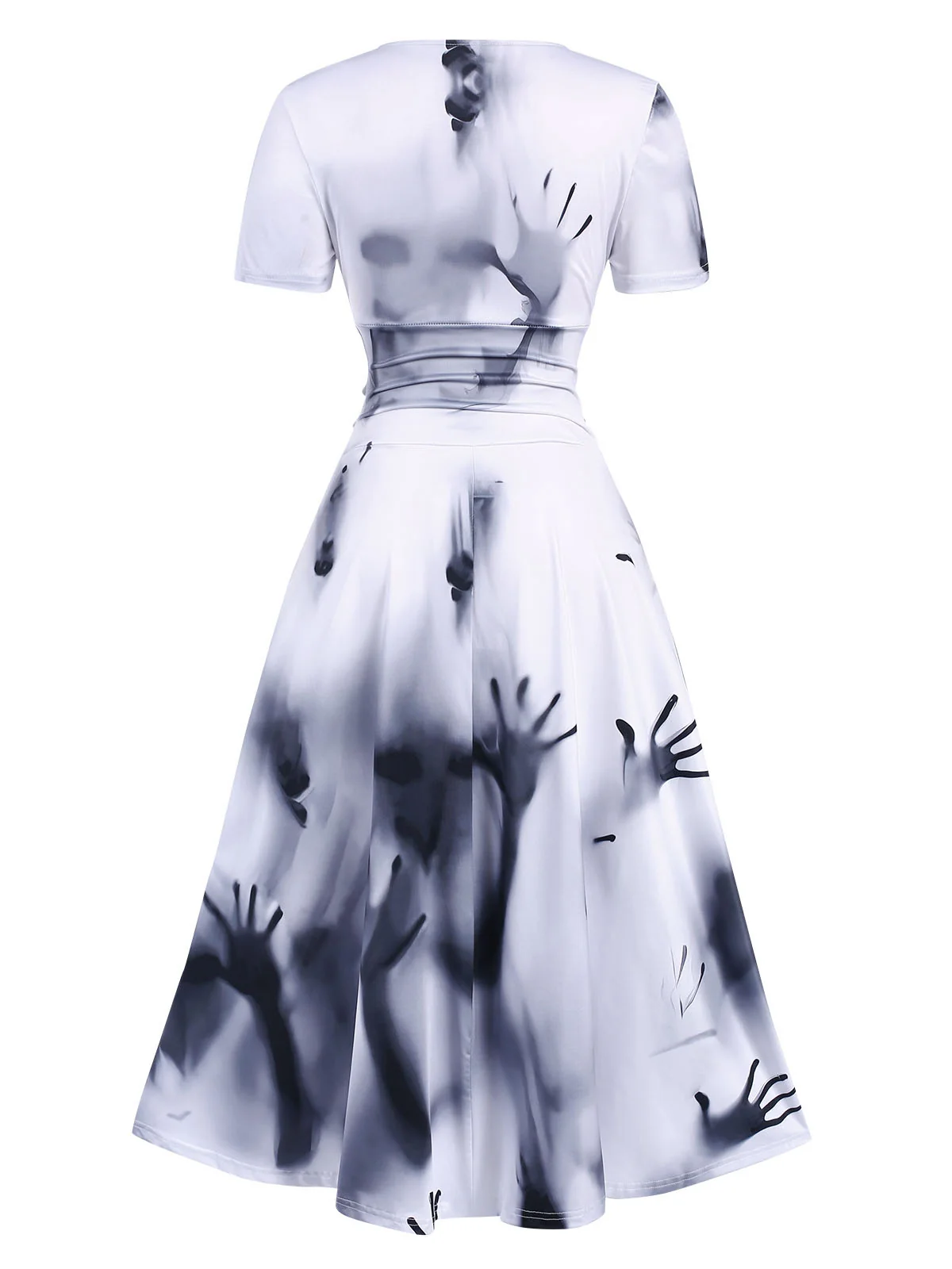 Black 1940s V-Neck Halloween Handprints Dress - Image 4