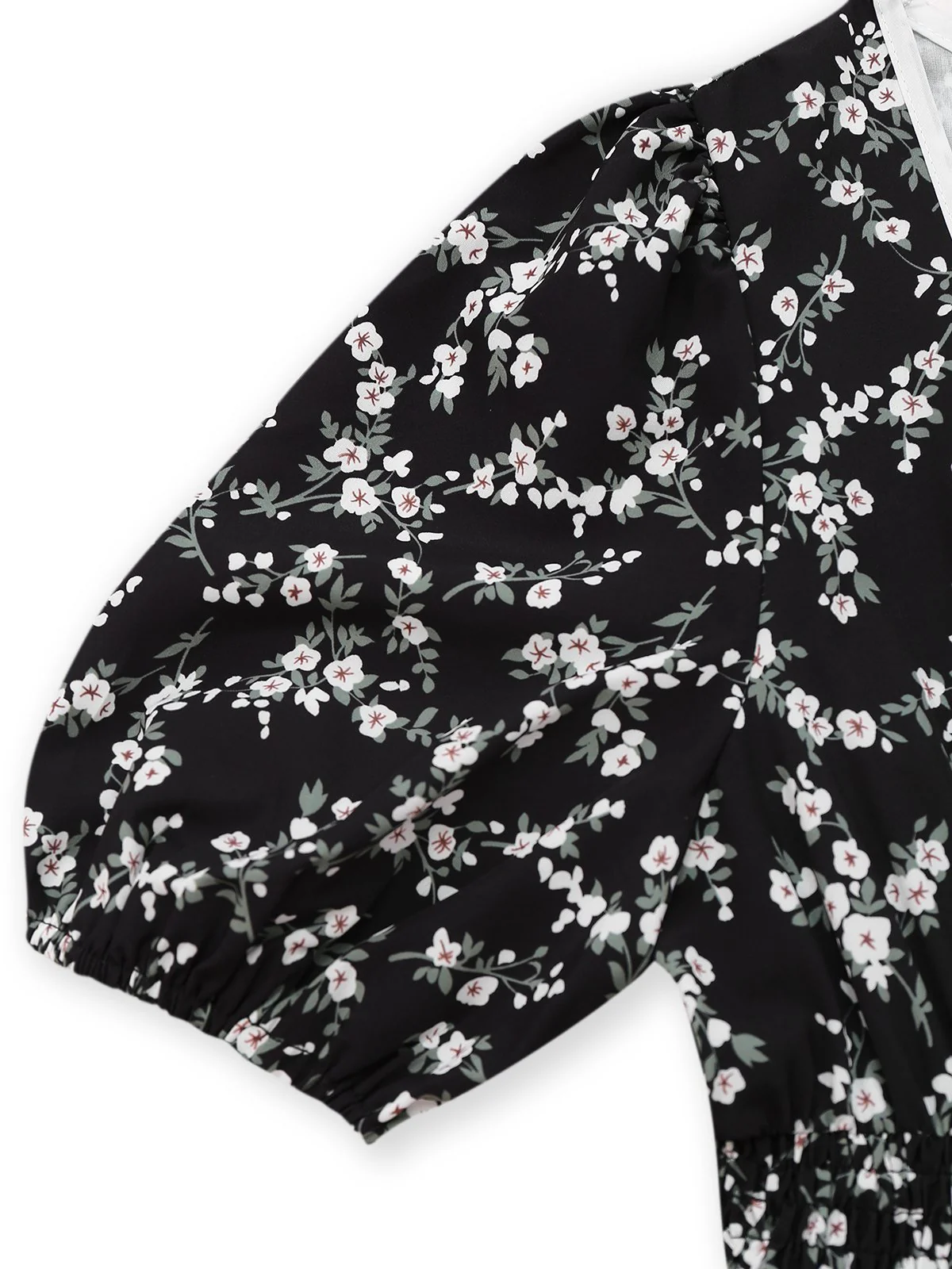 Black 1940s V-Neck Puff Ditsy Floral Dress - Image 4