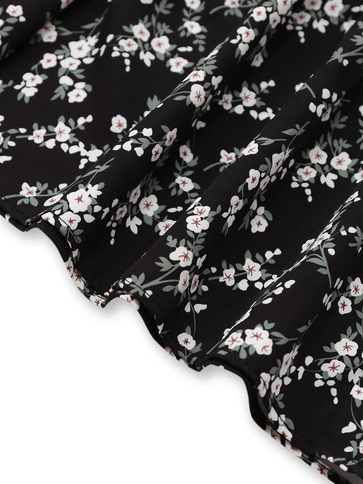 Black 1940s V-Neck Puff Ditsy Floral Dress - Image 6