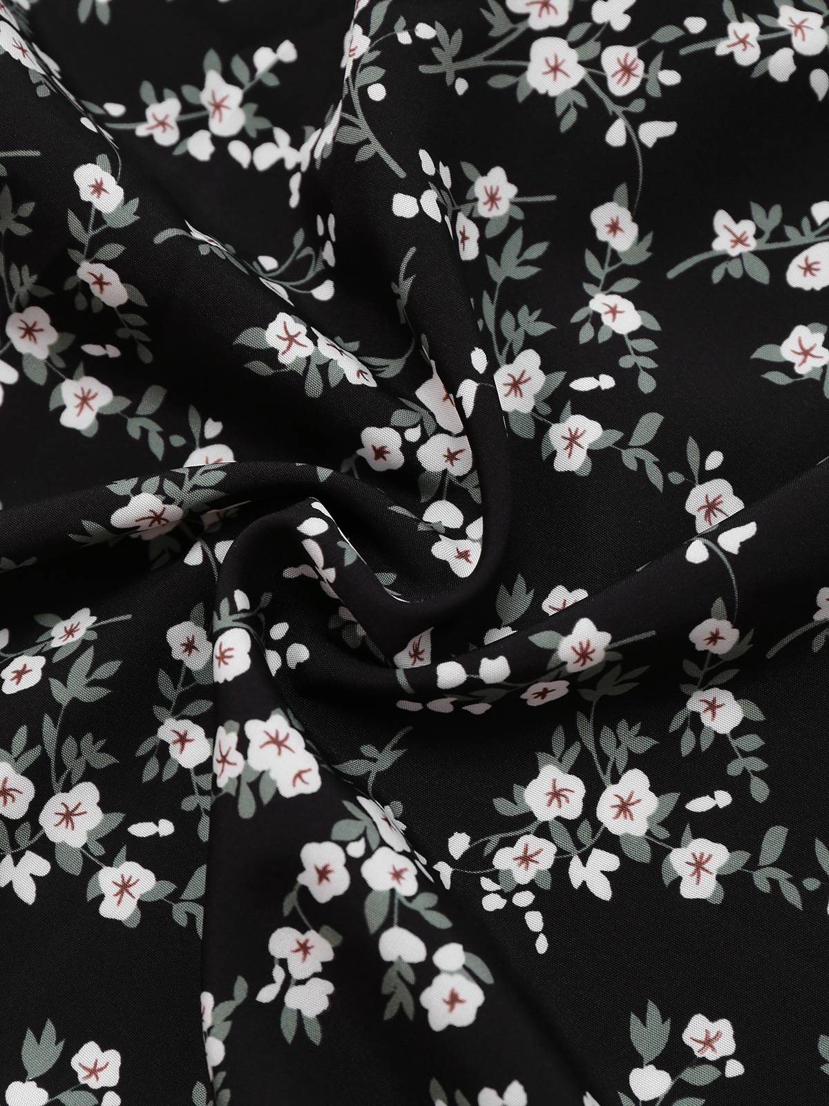 Black 1940s V-Neck Puff Ditsy Floral Dress - Image 7