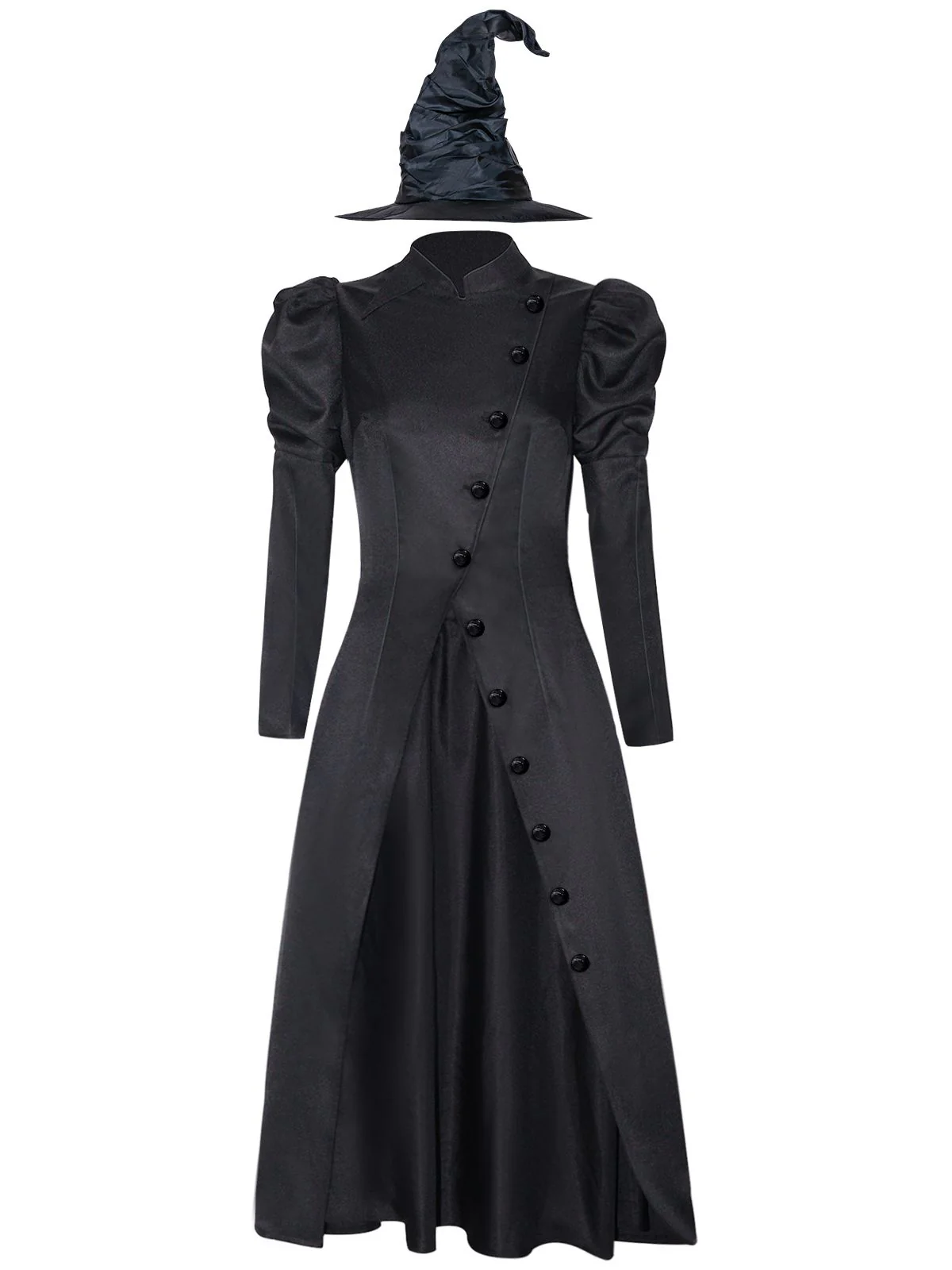 Black 1940s Wicked-Inspired Elphaba Witch Costume With Hat - Image 2