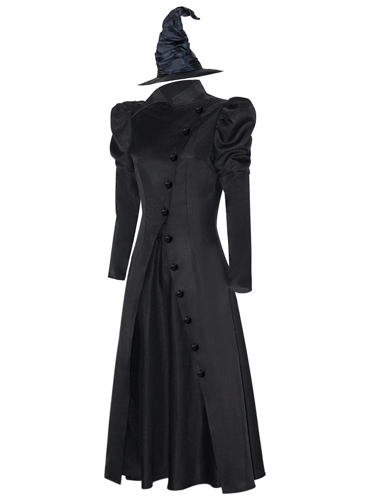 Black 1940s Wicked-Inspired Elphaba Witch Costume With Hat - Image 4