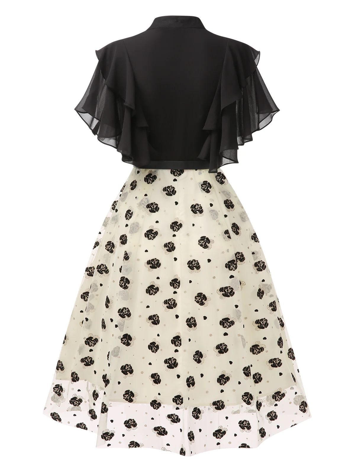 Black 1950s 3D Floral Ruffle A-line Dress - Image 3
