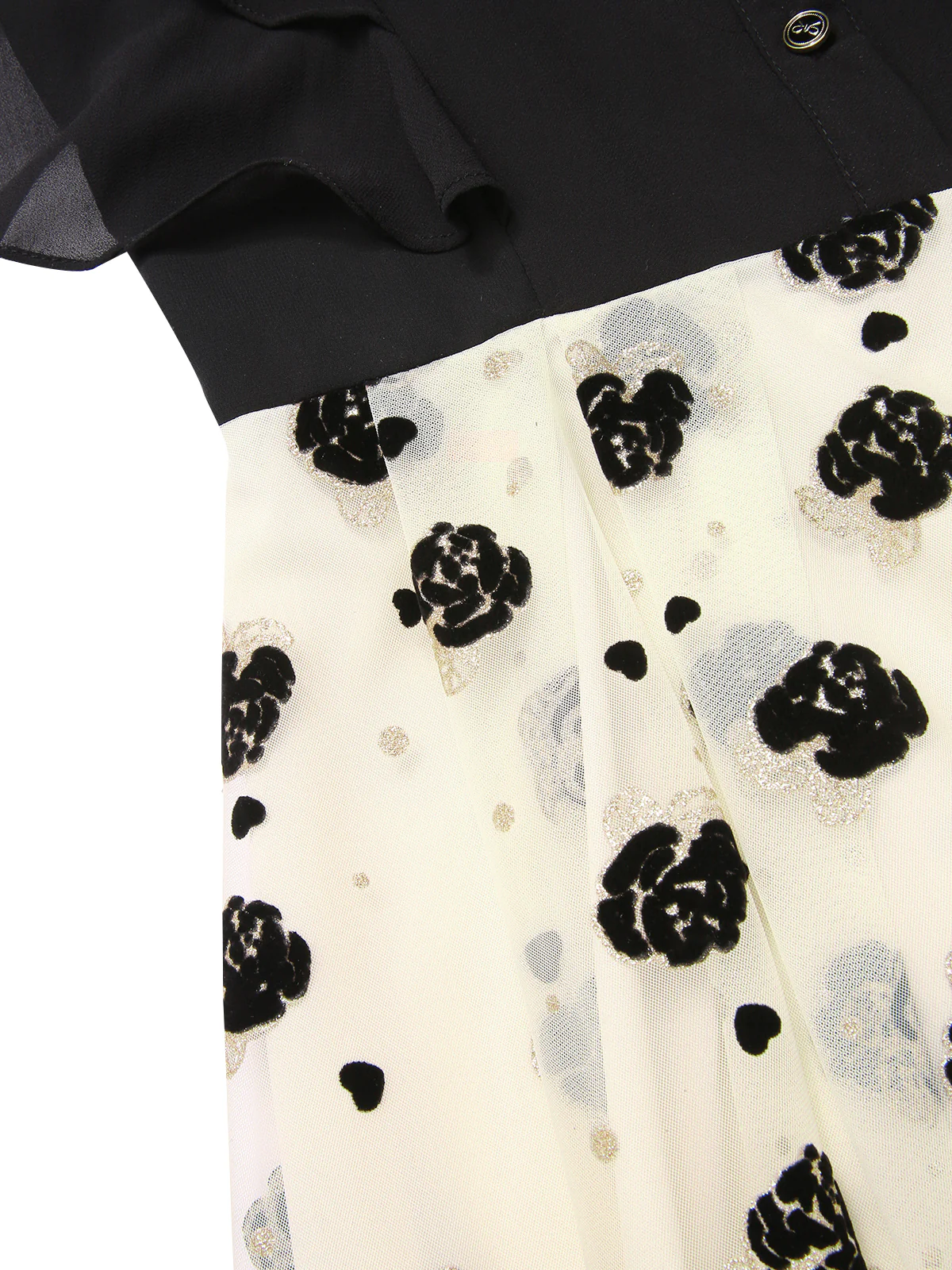 Black 1950s 3D Floral Ruffle A-line Dress - Image 4