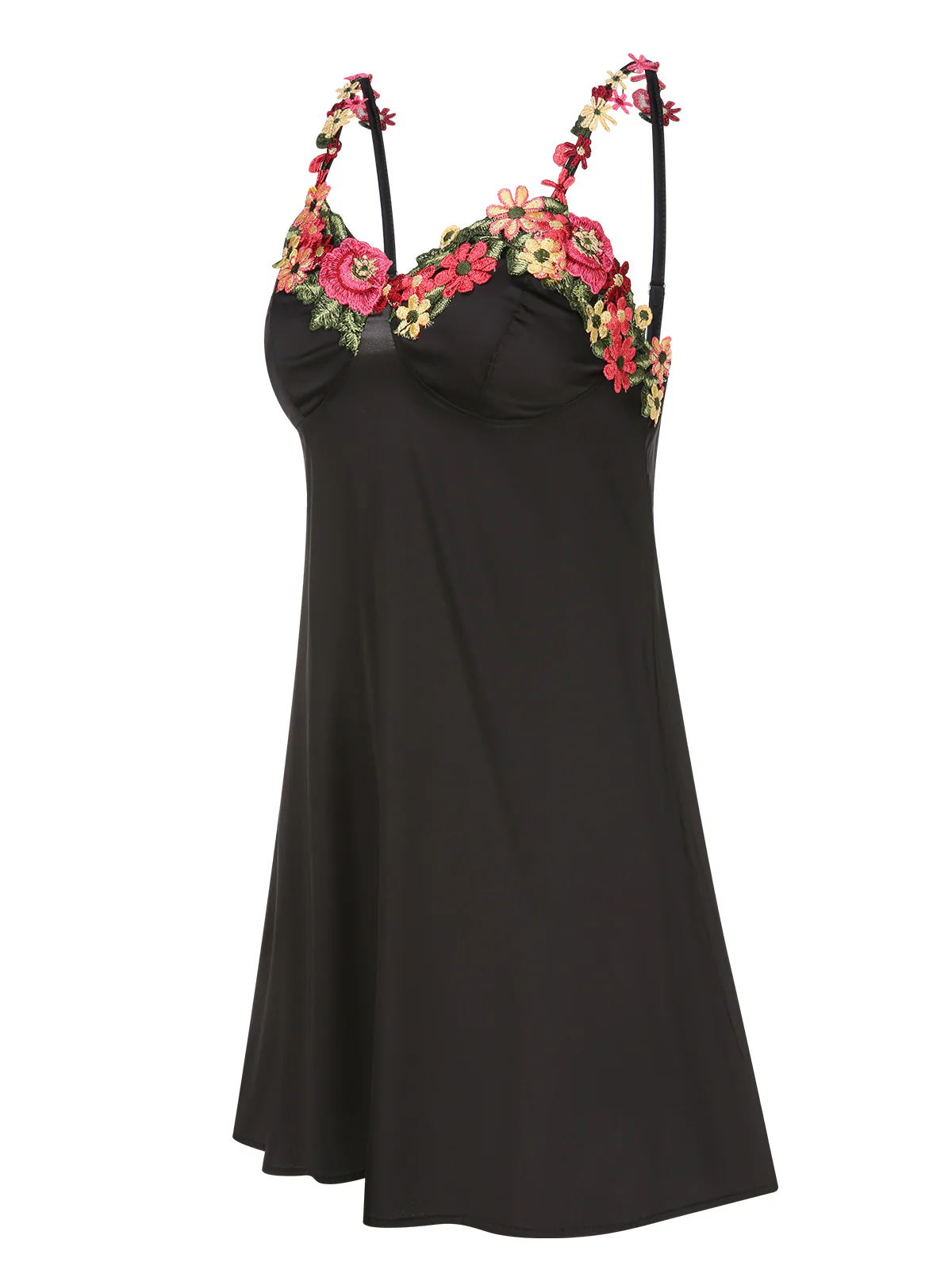 Black 1950s 3D  Floral Suspender Sleepwear - Image 2