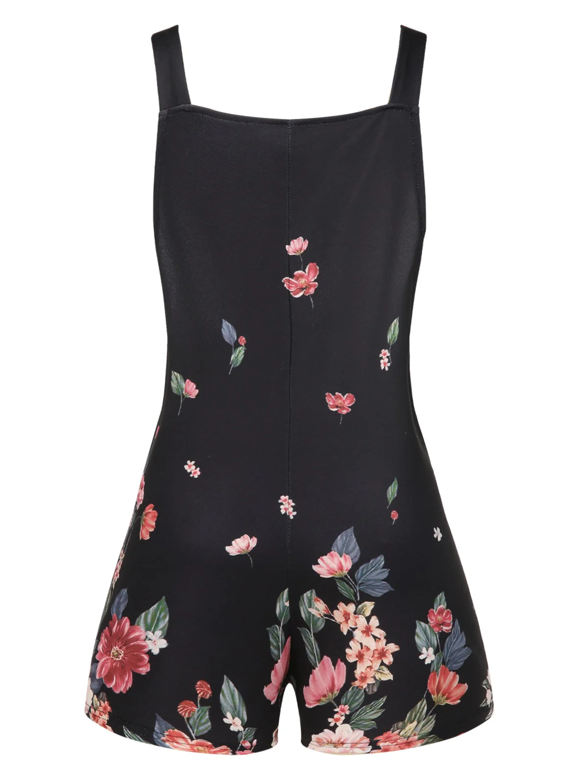 Black 1950s Adjustable Straps Floral Romper - Image 2