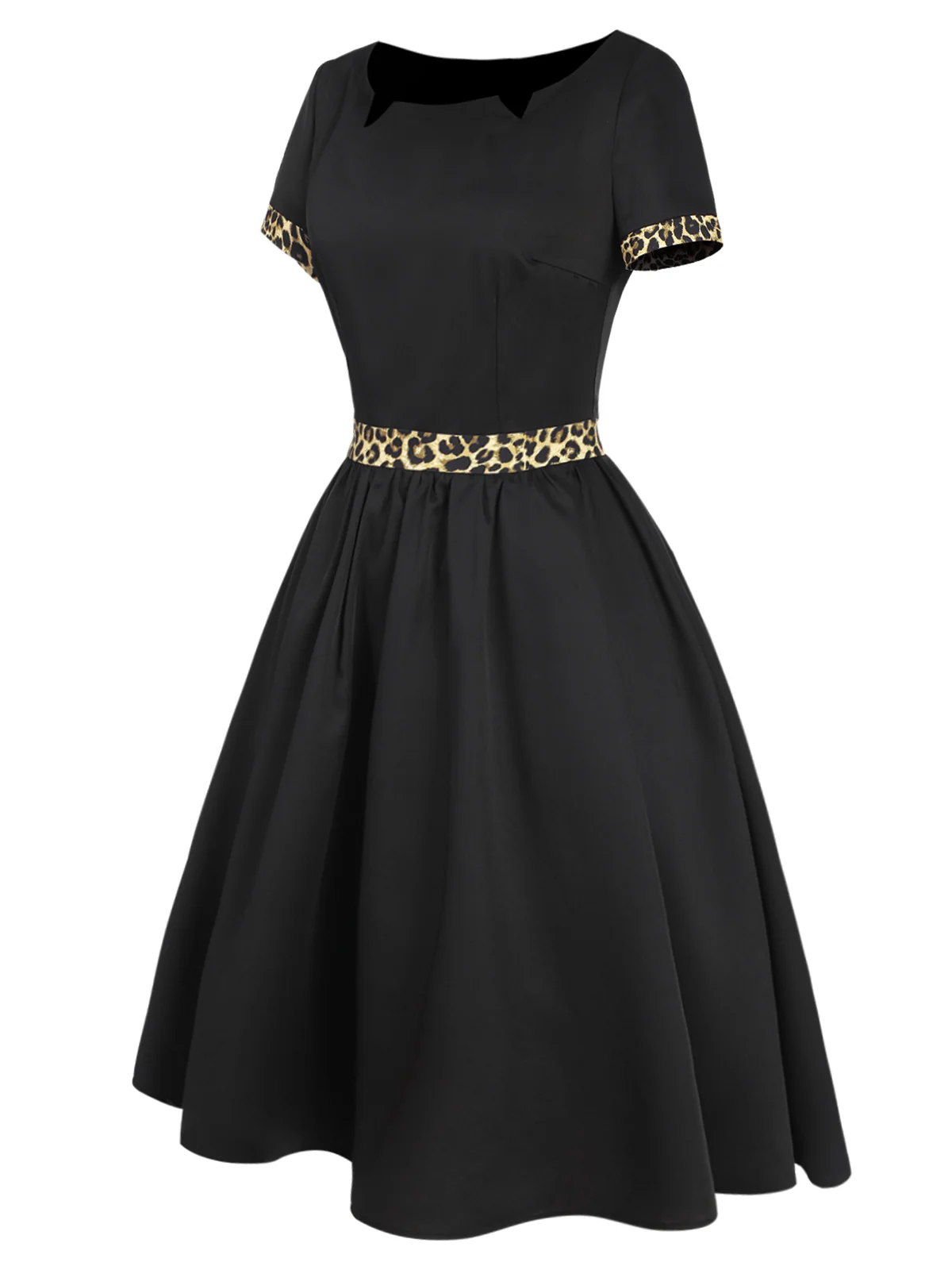 Black 1950s Boat Neck Leopard Patchwork Dress - Image 3
