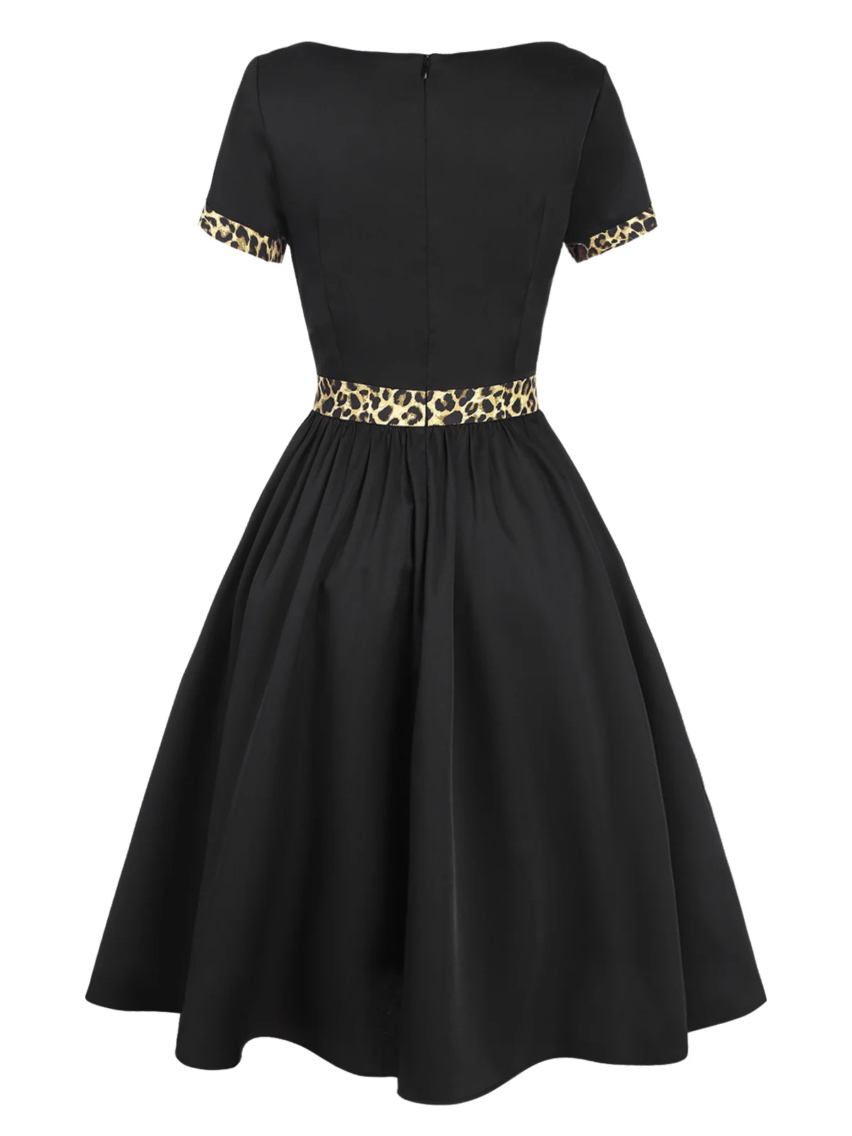 Black 1950s Boat Neck Leopard Patchwork Dress - Image 4