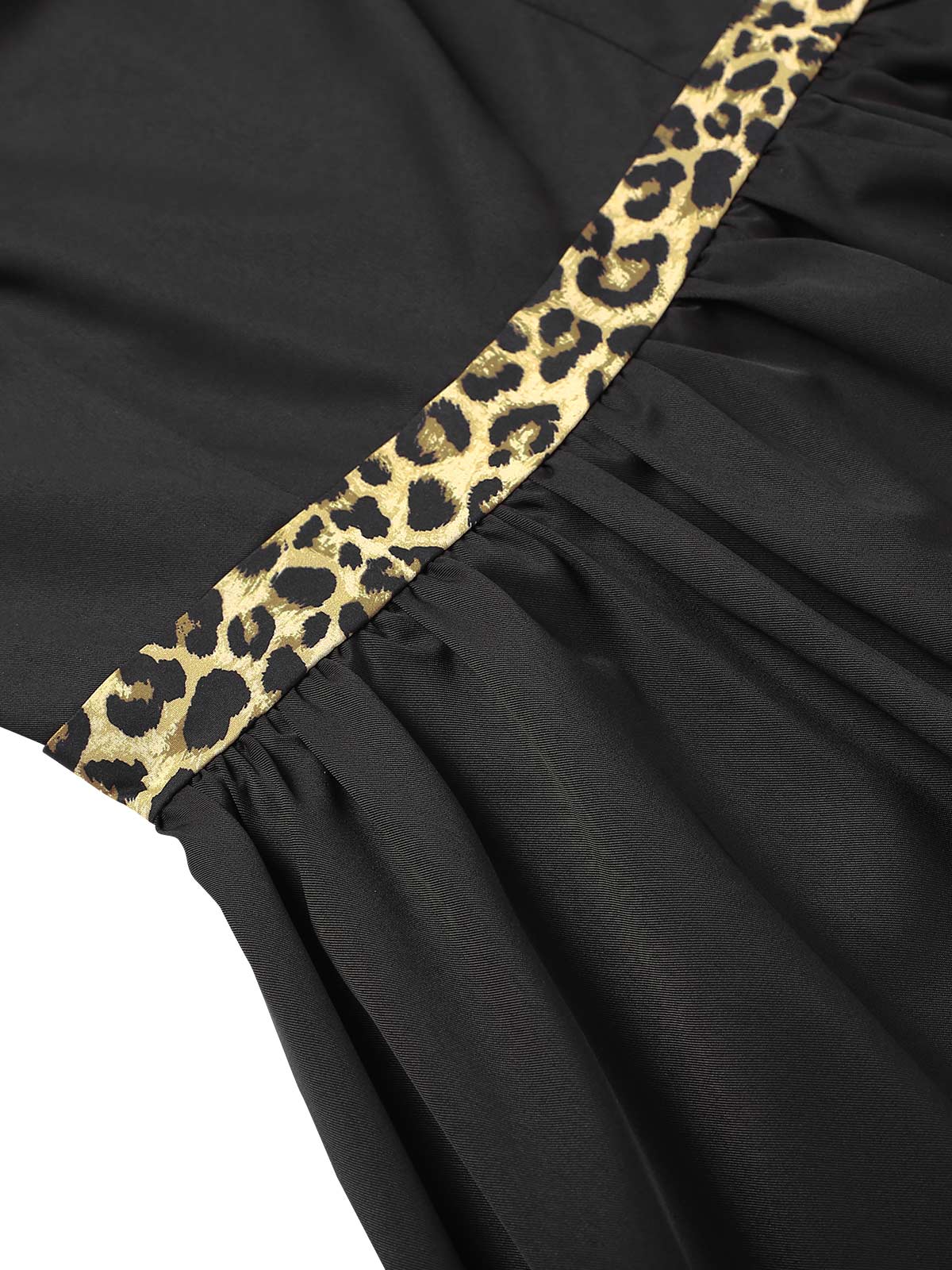 Black 1950s Boat Neck Leopard Patchwork Dress - Image 5