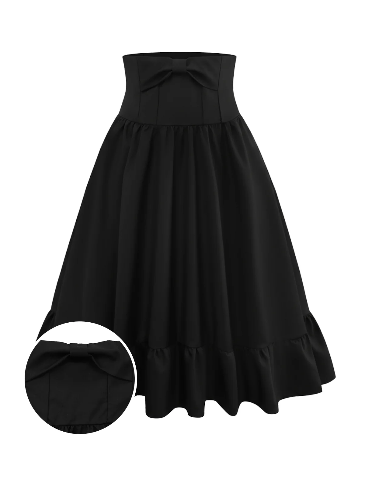 Black 1950s Bow Decor Solid Skirt - Image 2
