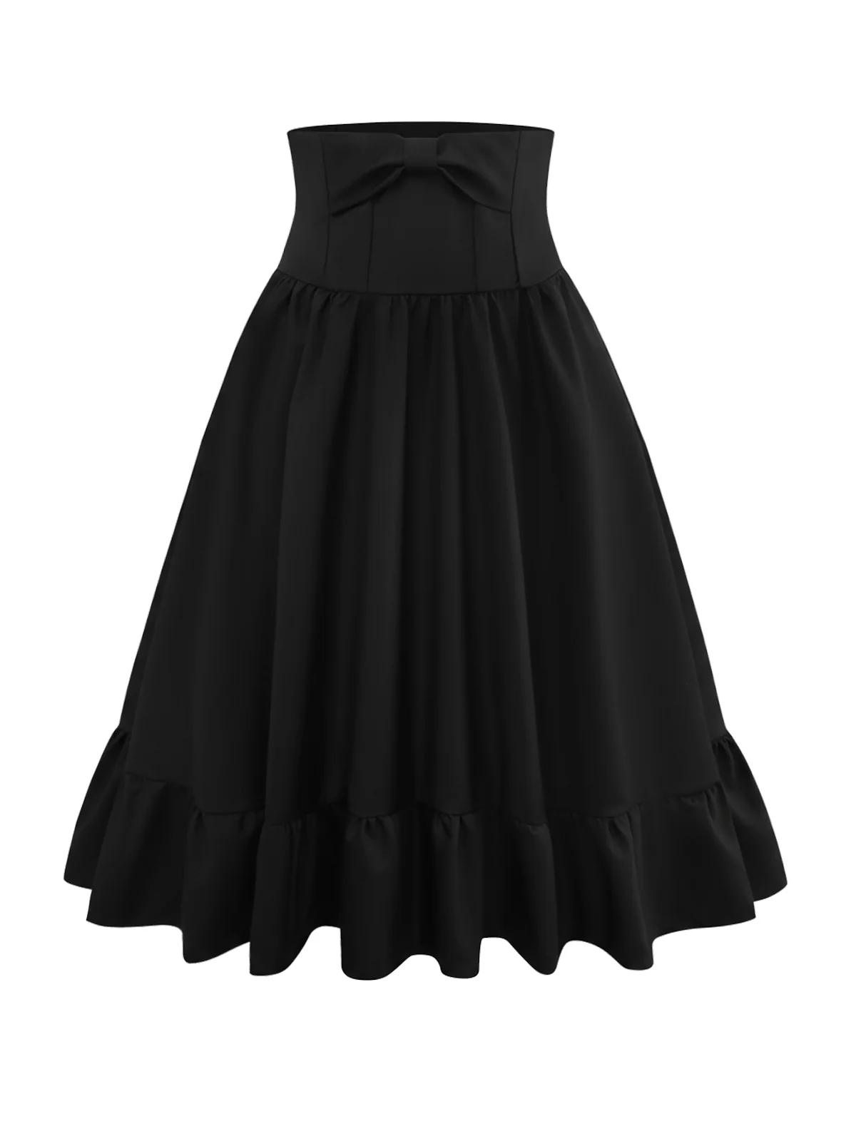 Black 1950s Bow Decor Solid Skirt - Image 3