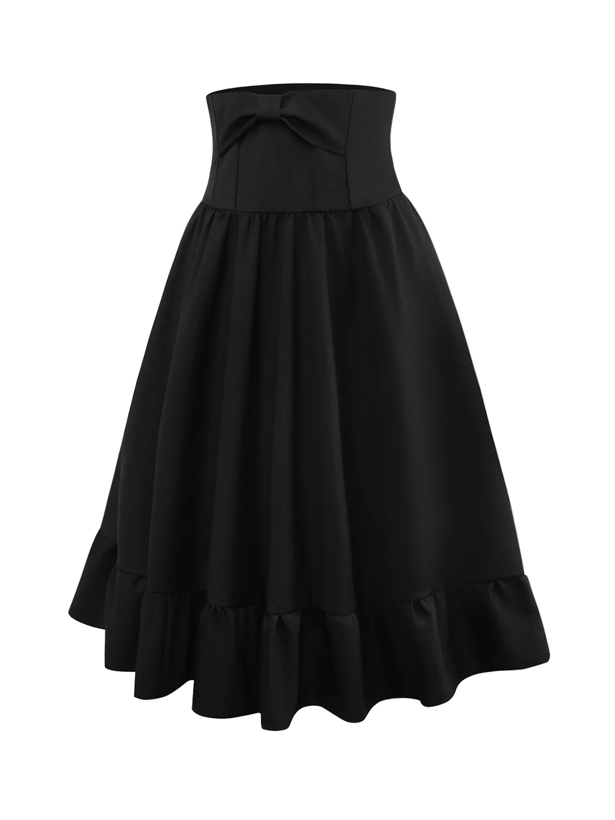 Black 1950s Bow Decor Solid Skirt - Image 4