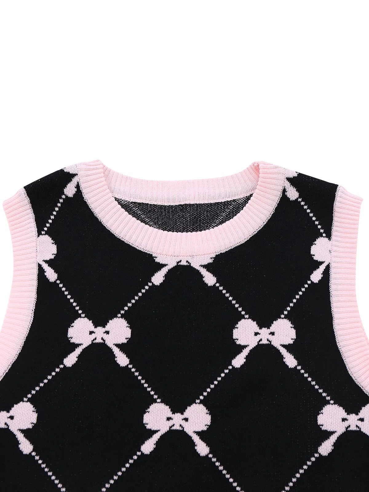 Black 1950s Bow Print Sleeveless Knit Ruffled Dress - Image 3