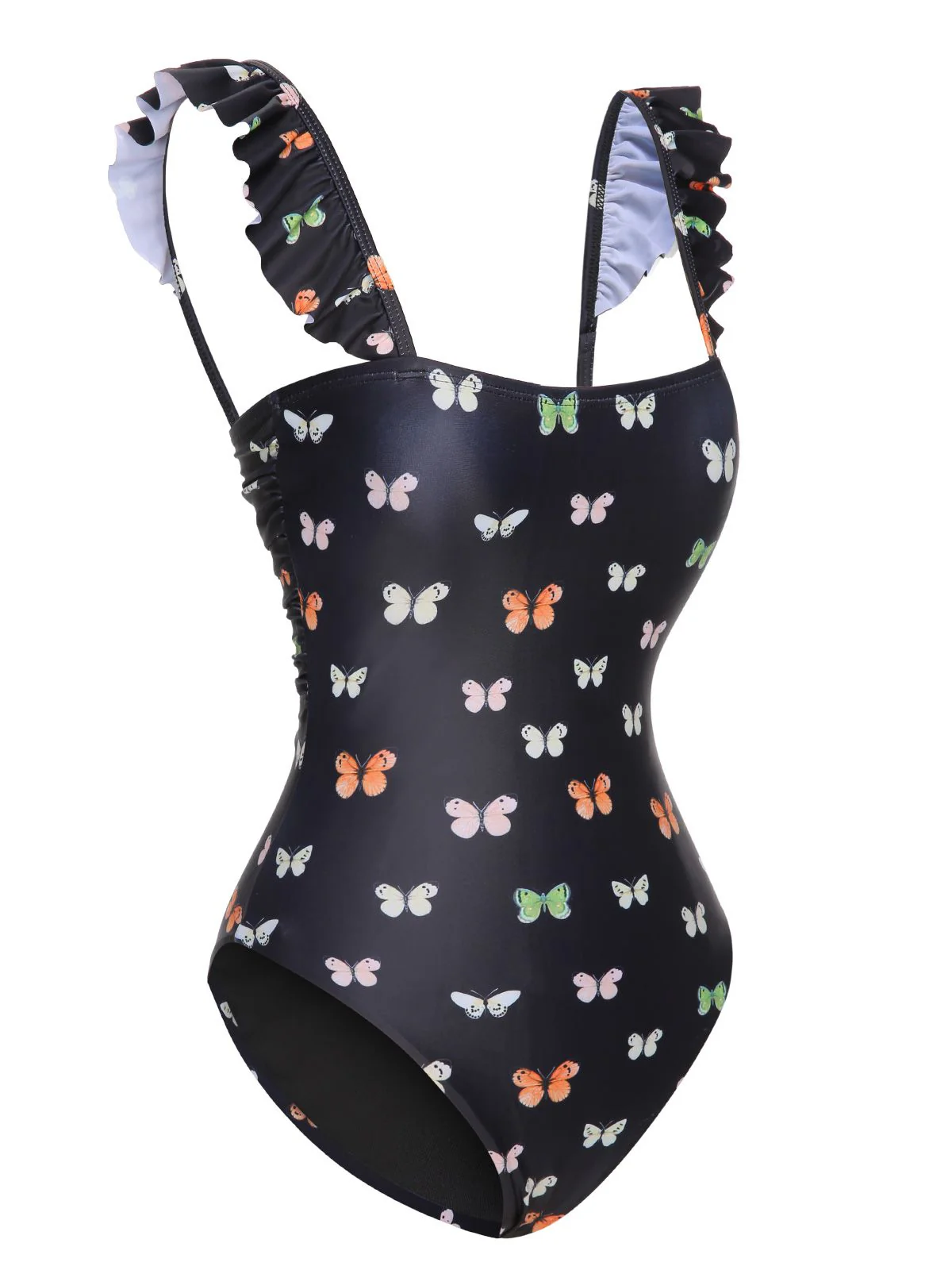 Black 1950s Butterfly Flare Sleeve One-Piece Swimsuit - Image 2