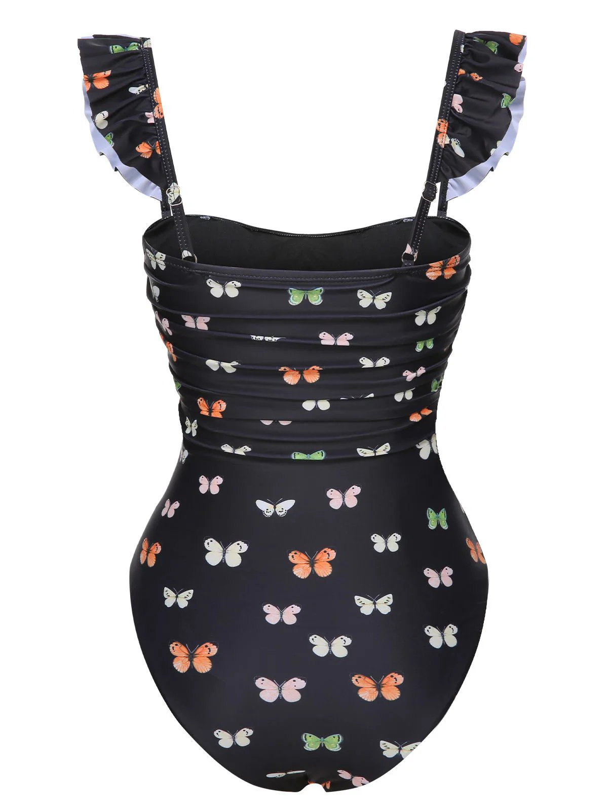 Black 1950s Butterfly Flare Sleeve One-Piece Swimsuit - Image 3