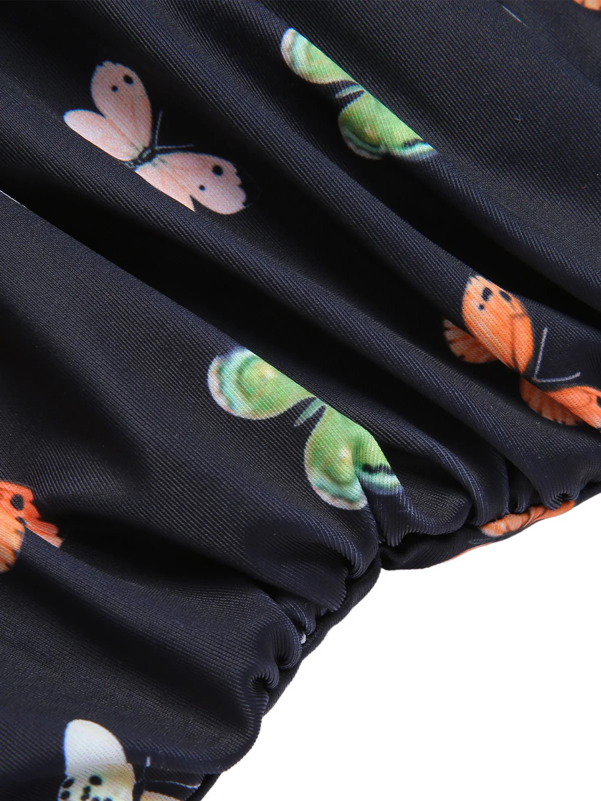Black 1950s Butterfly Flare Sleeve One-Piece Swimsuit - Image 4