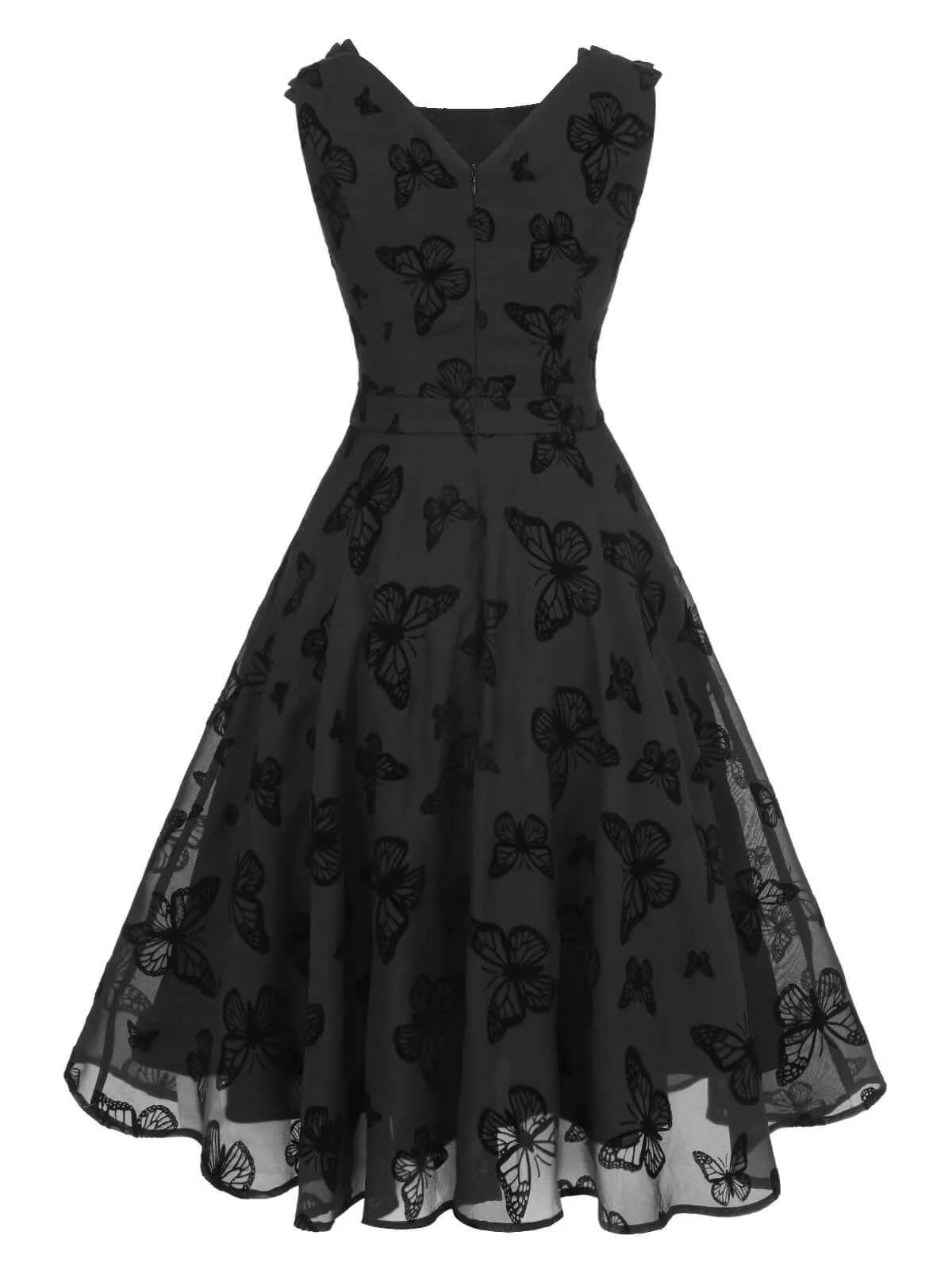 Black 1950s Butterfly Flocking Mesh Dress - Image 4
