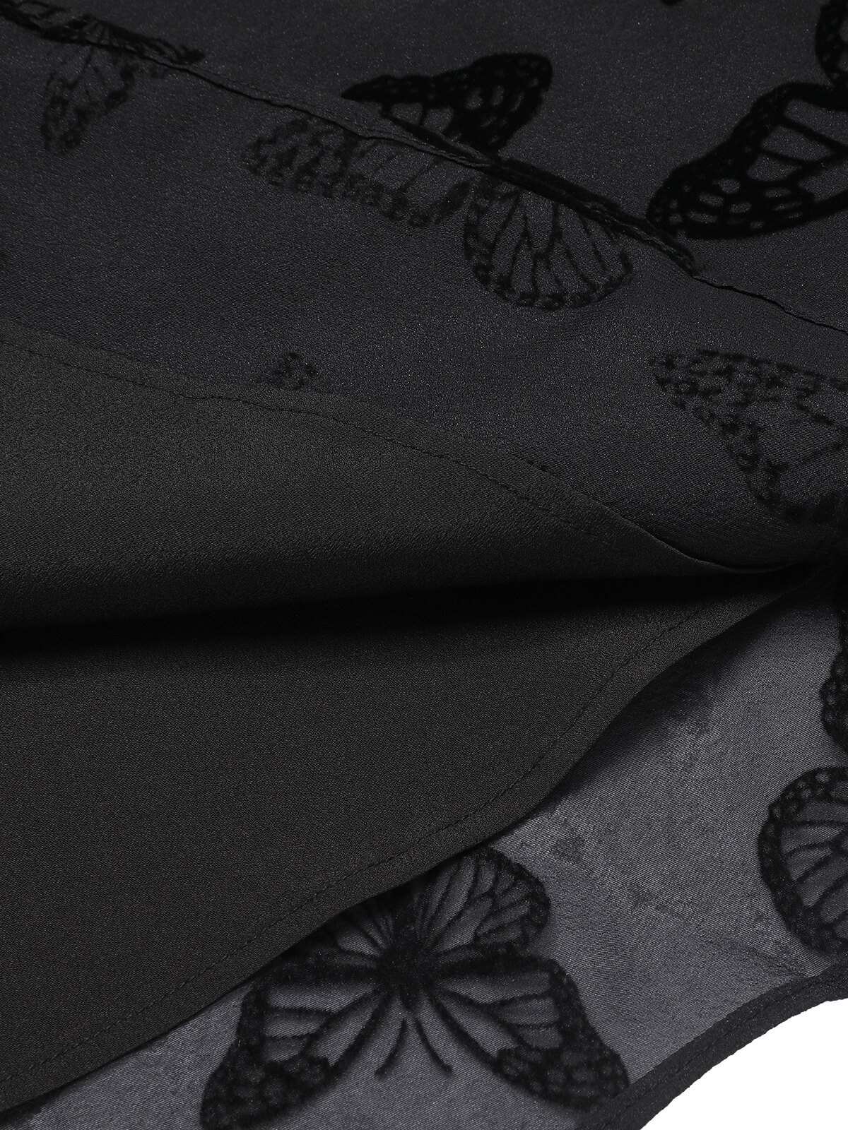 Black 1950s Butterfly Flocking Mesh Dress - Image 6