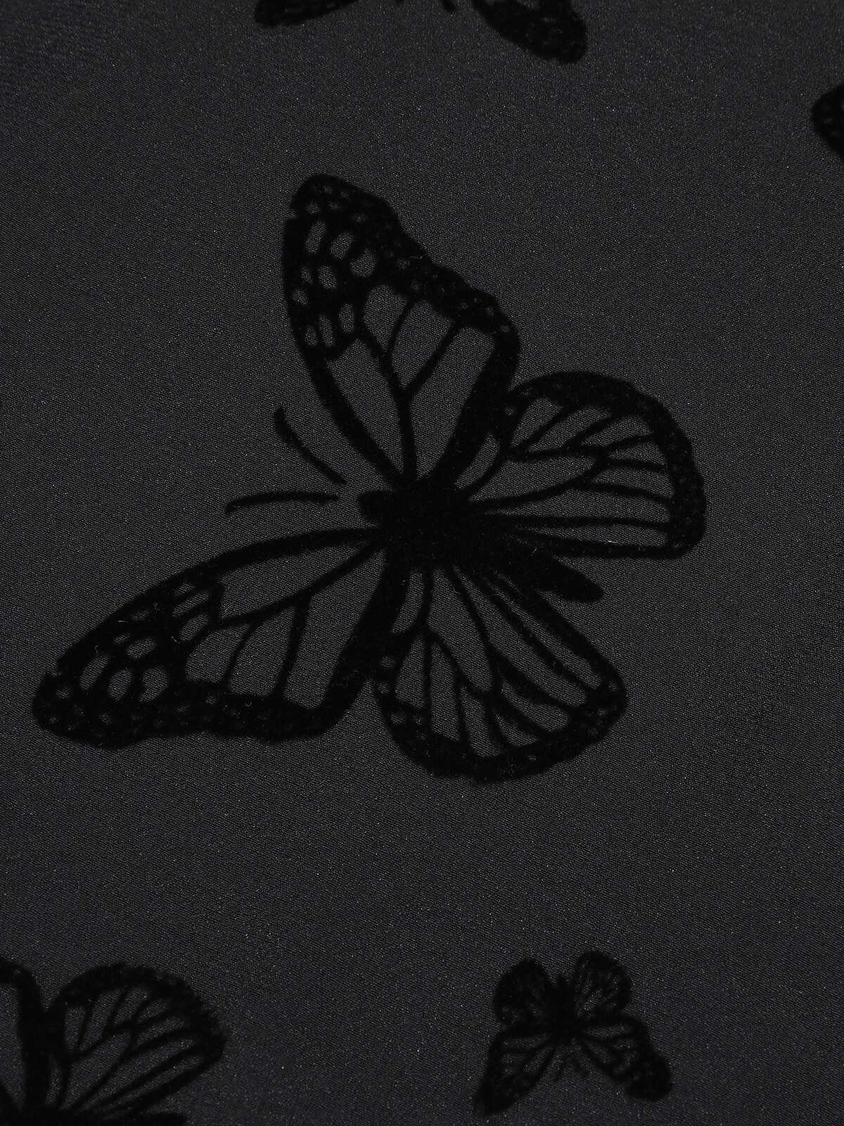 Black 1950s Butterfly Flocking Mesh Dress - Image 7