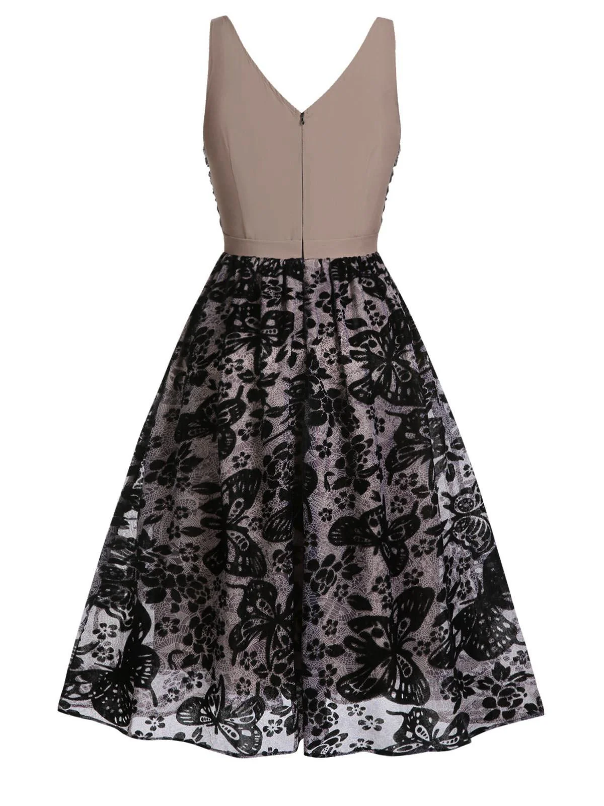 Black 1950s Butterfly Mesh Stitching Dress - Image 4
