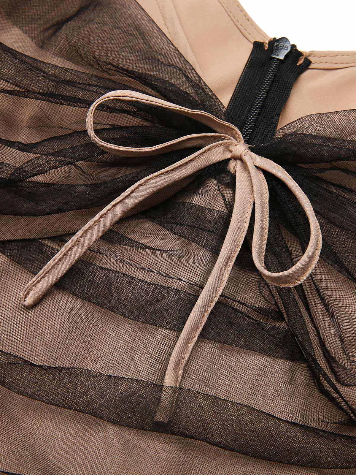Black 1950s Butterfly Mesh Stitching Dress - Image 5