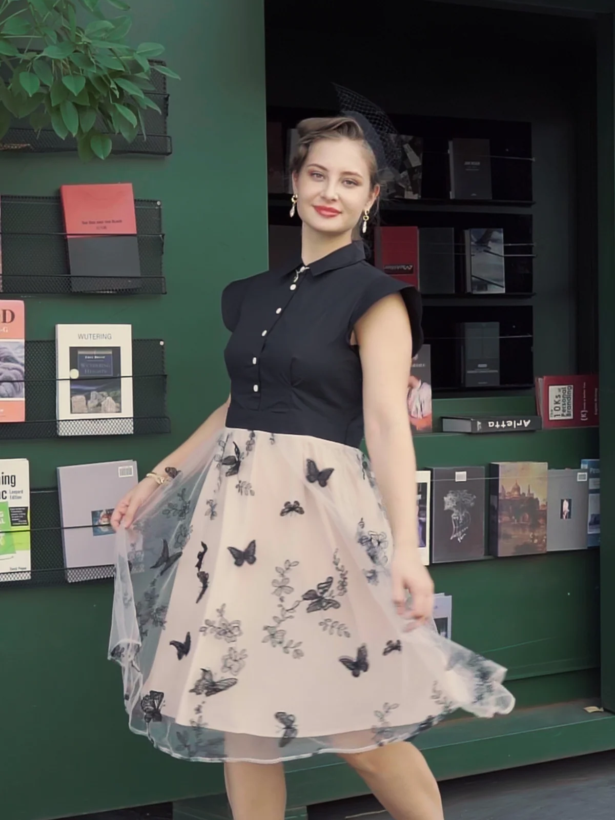 Black 1950s Butterfly Patchwork Vintage Dress - Image 2