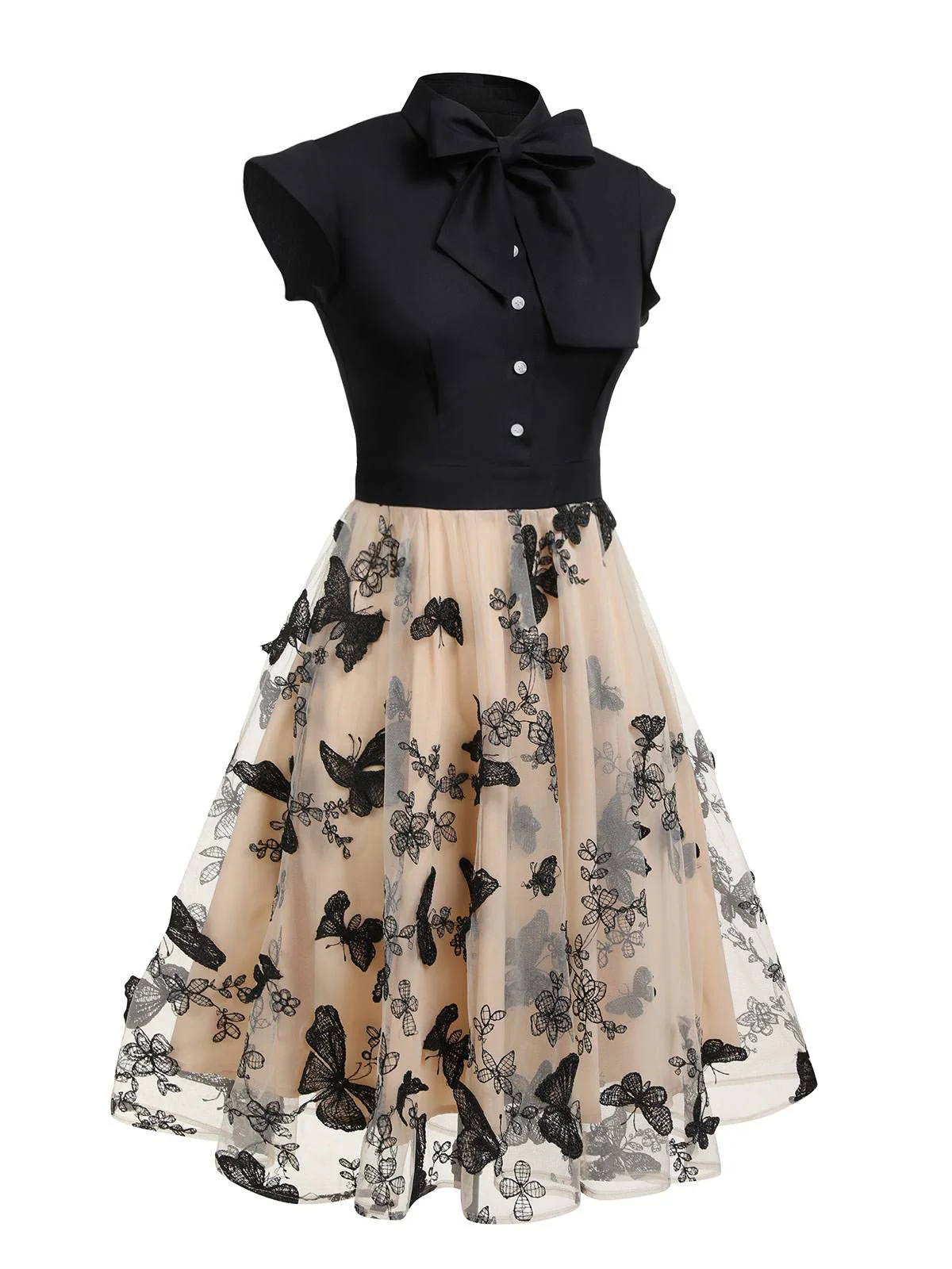 Black 1950s Butterfly Patchwork Vintage Dress - Image 4