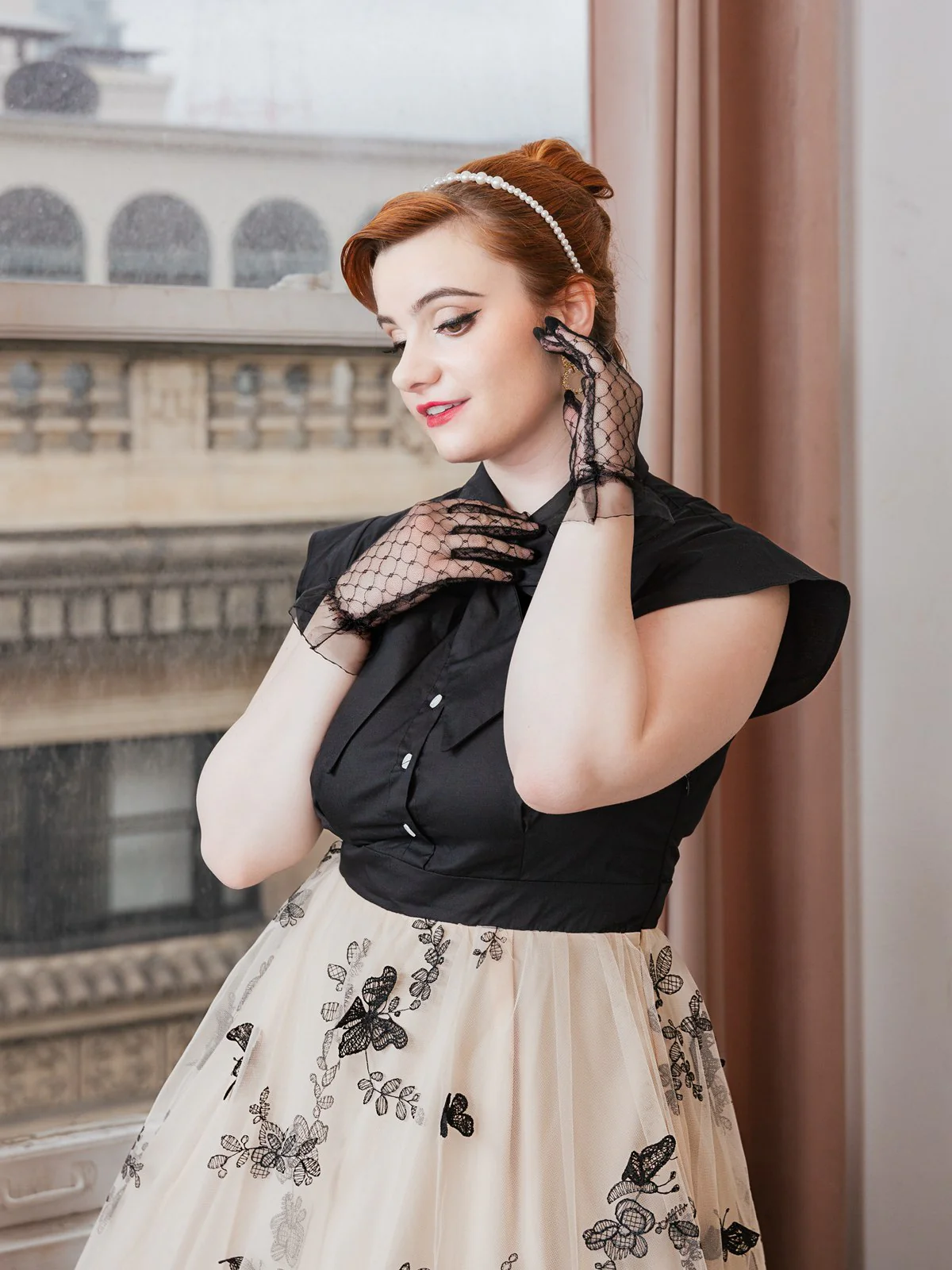 Black 1950s Butterfly Patchwork Vintage Dress - Image 4