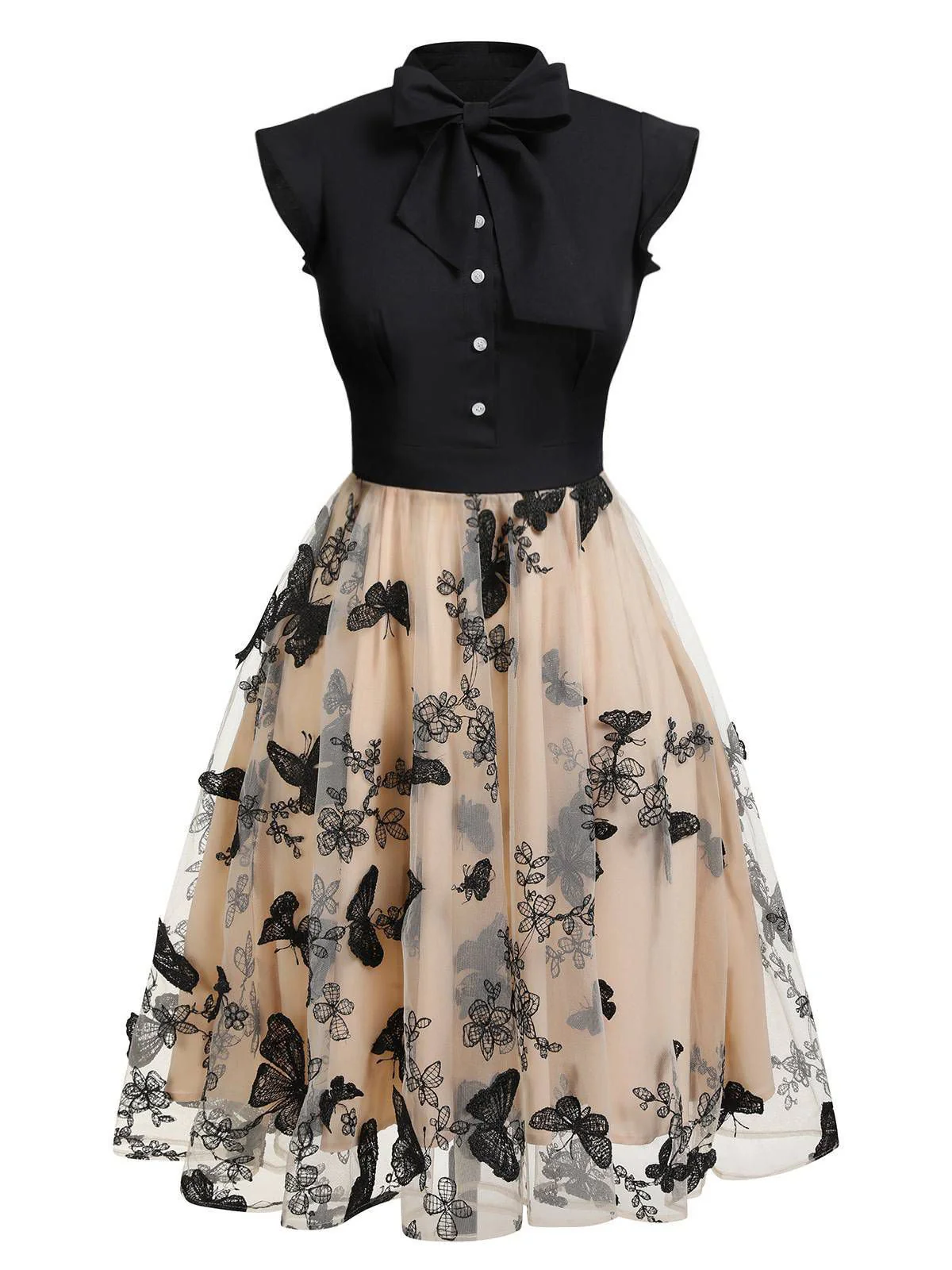 Black 1950s Butterfly Patchwork Vintage Dress - Image 6