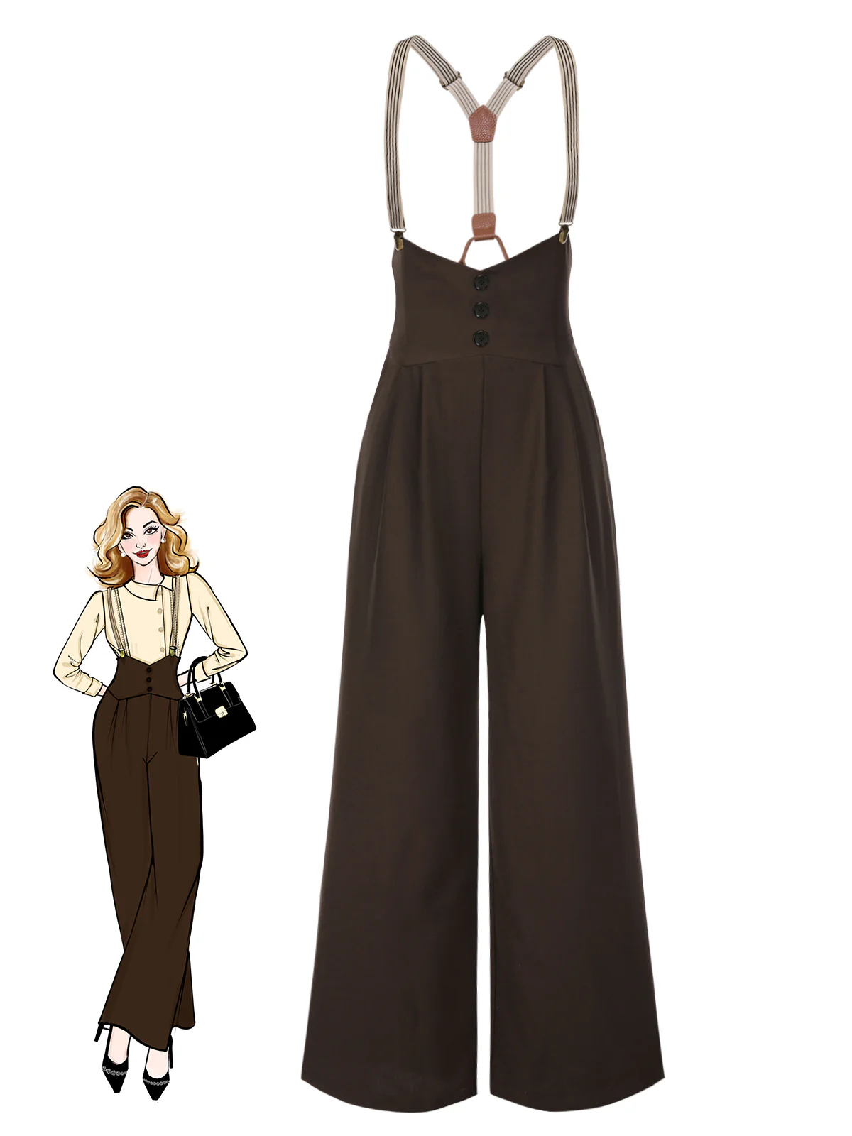 Black 1950s Button Suspender Pants - Image 5